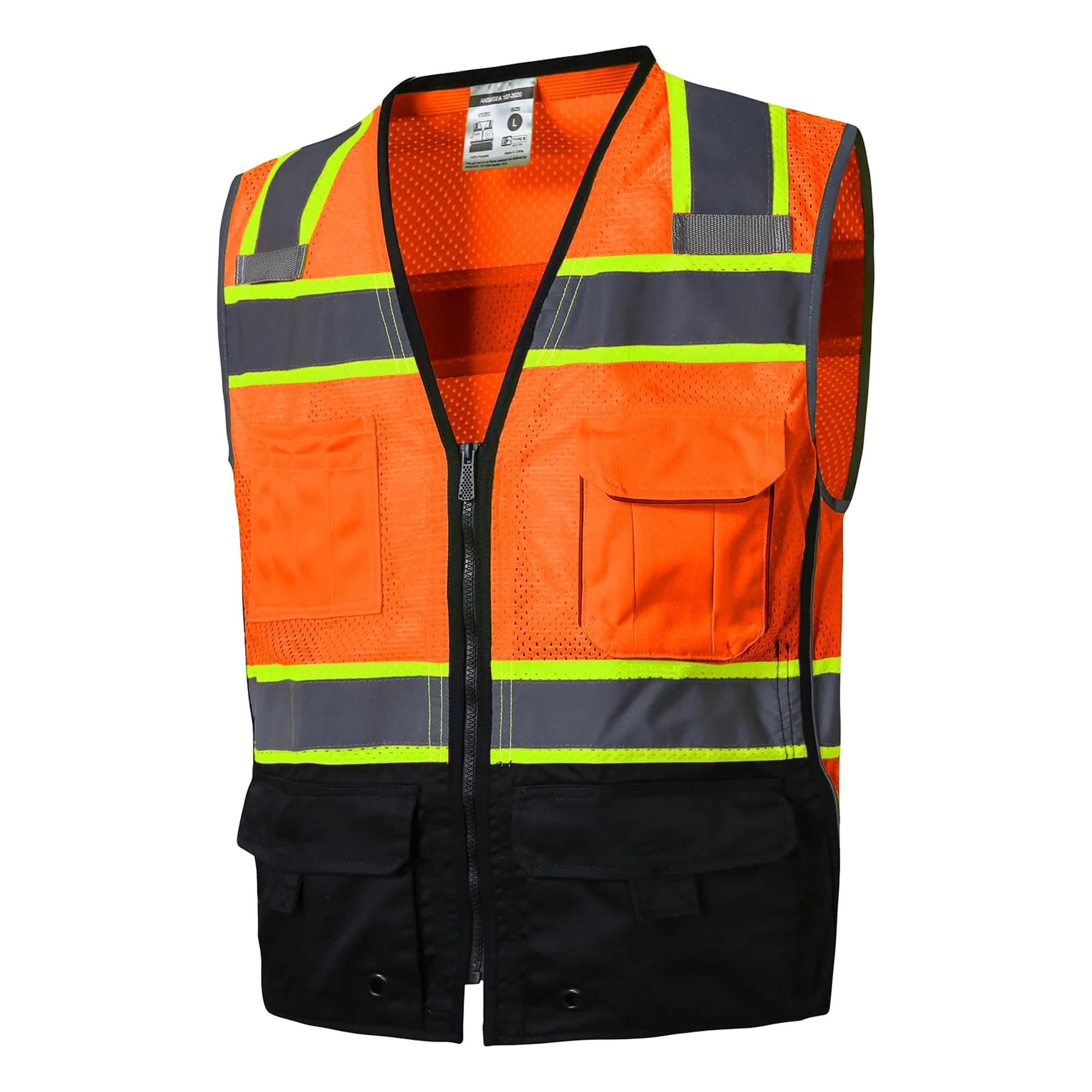 SKSAFETY Class 2 High Visibility Safety Vest Orange Black 3XL | ANSI/ISEA 107-2020 Compliant - main product image