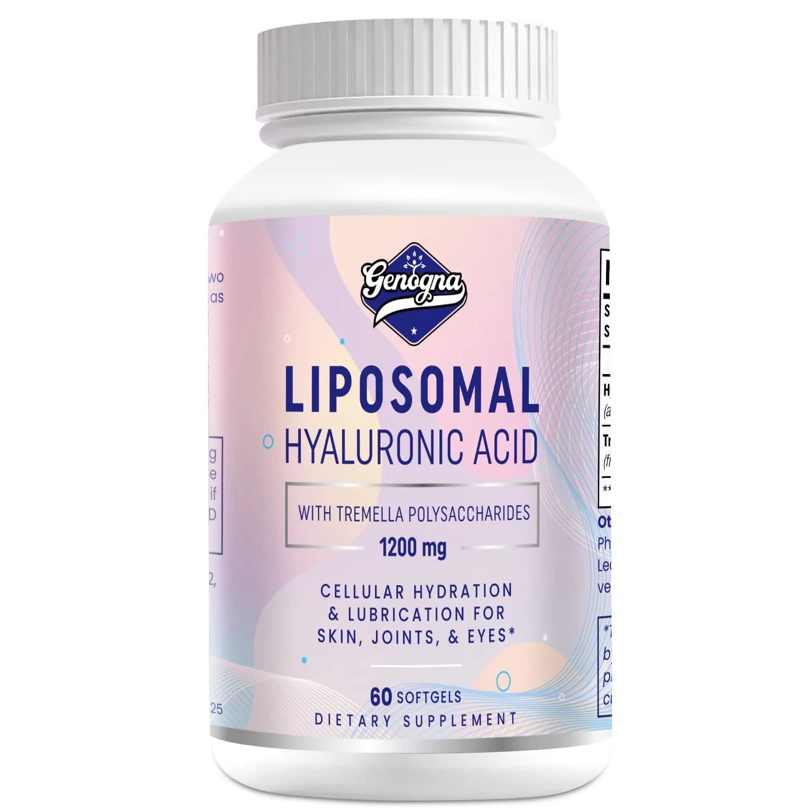 Genogna Liposomal Hyaluronic Acid Supplement 1000mg 60 Softgels | Skin & Hair Support with Superior Absorption