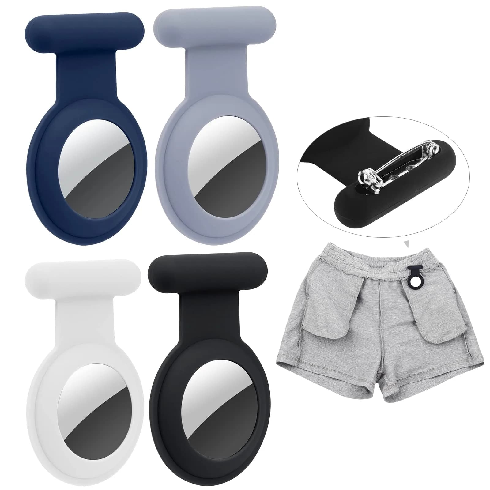 WALLFID Hidden Air-Tag Case for Kids, Elderly, Pets, Clothing | Black & Blue & Blue & White Silicone Tracker Holder - main product image