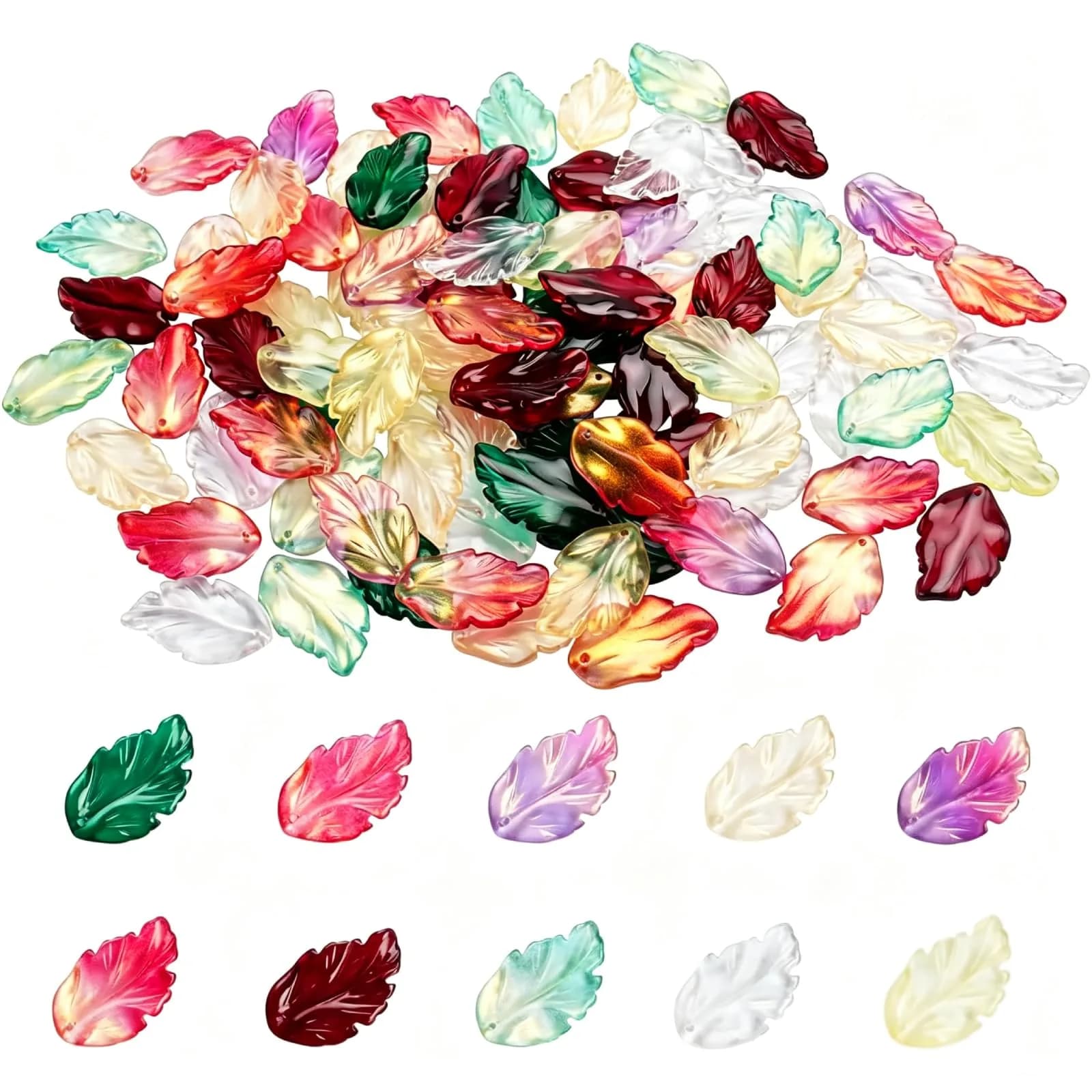 X Hot Popcorn 100 Pcs Glass Leaf Beads | Leaf Shaped Beads for Jewelry & Crafts