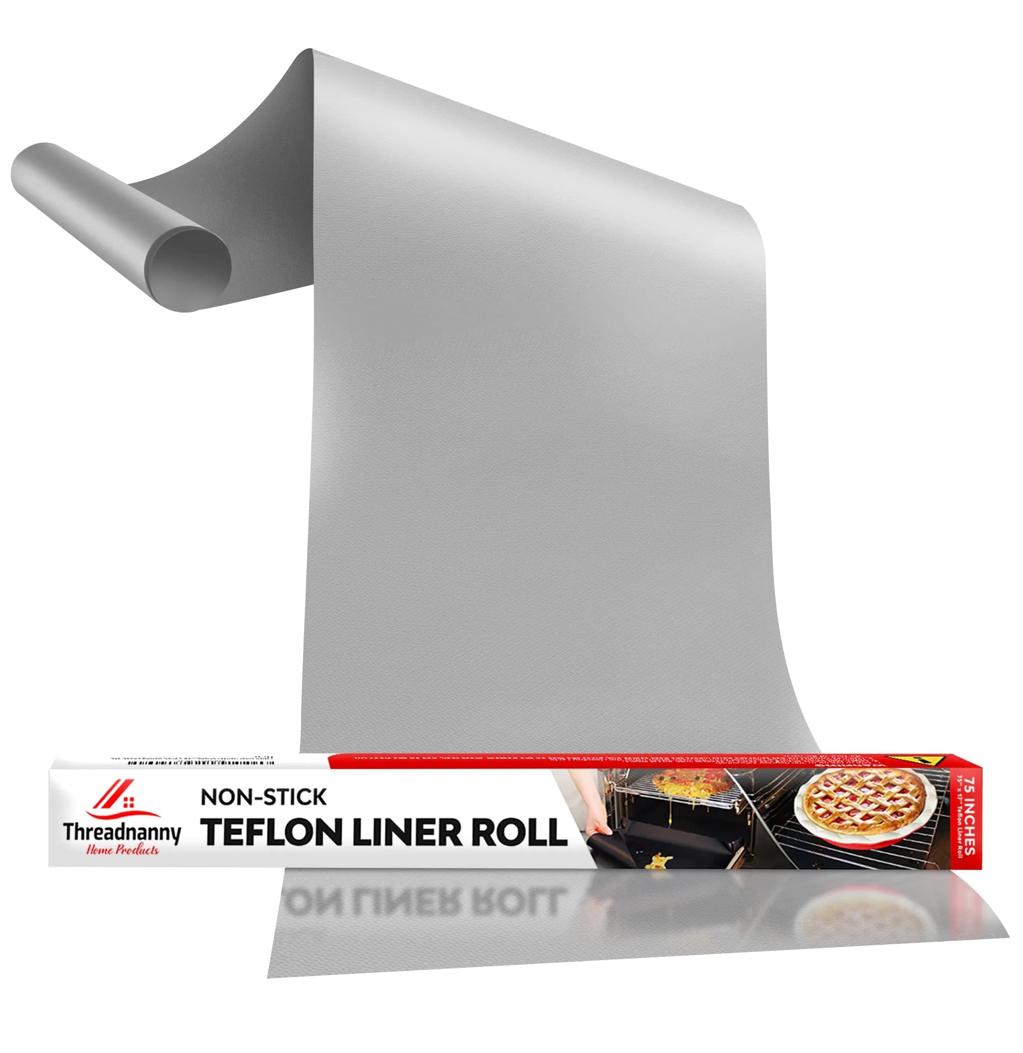 ThreadNanny Silver Teflon Oven Liner Roll (75โ x 17โ) | Cut to Fit Non-Stick Mat for Ovens, Grills & Stovetops - main product image