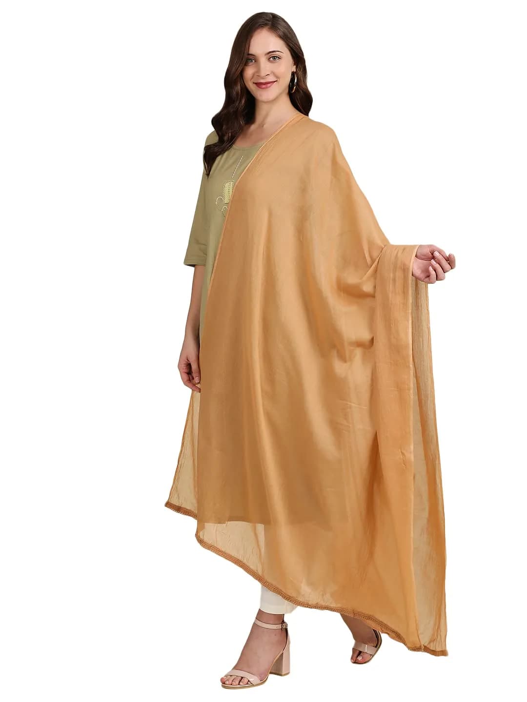 DUPATTA BAZAAR Women's Pure Cotton Dupatta Free Beige | Lightweight, Soft & Elegant