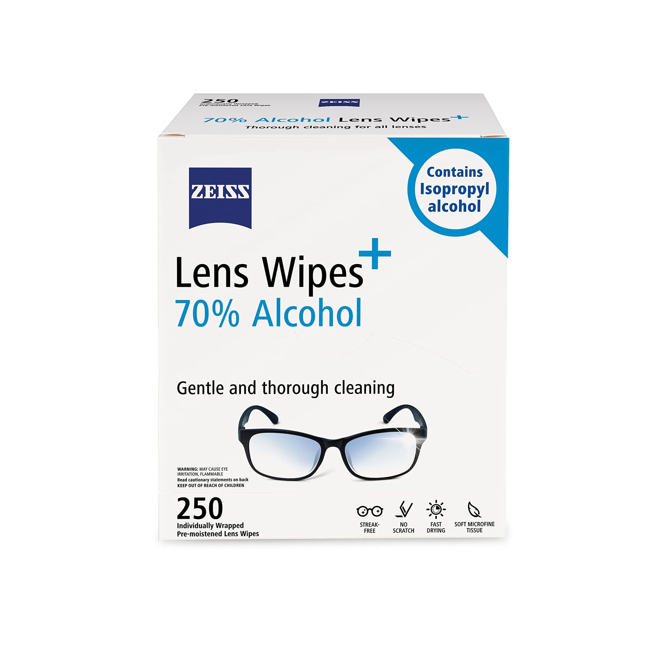 ZEISS Pre-Moistened Lens Cleaning Wipes with 70% Alcohol 250 Count | Disinfecting Clarity - main product image