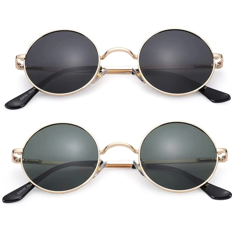 Pro Acme Small Round Polarized Sunglasses with UV400 Protection | Silver Frame, Black Lens