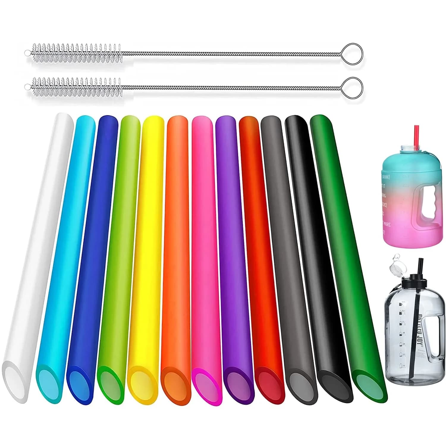 ALINK 12 Pcs Reusable Boba Straws, 13-inch Extra Long Wide Smoothie Straws | Jumbo Diameter for Thick Drinks - main product image