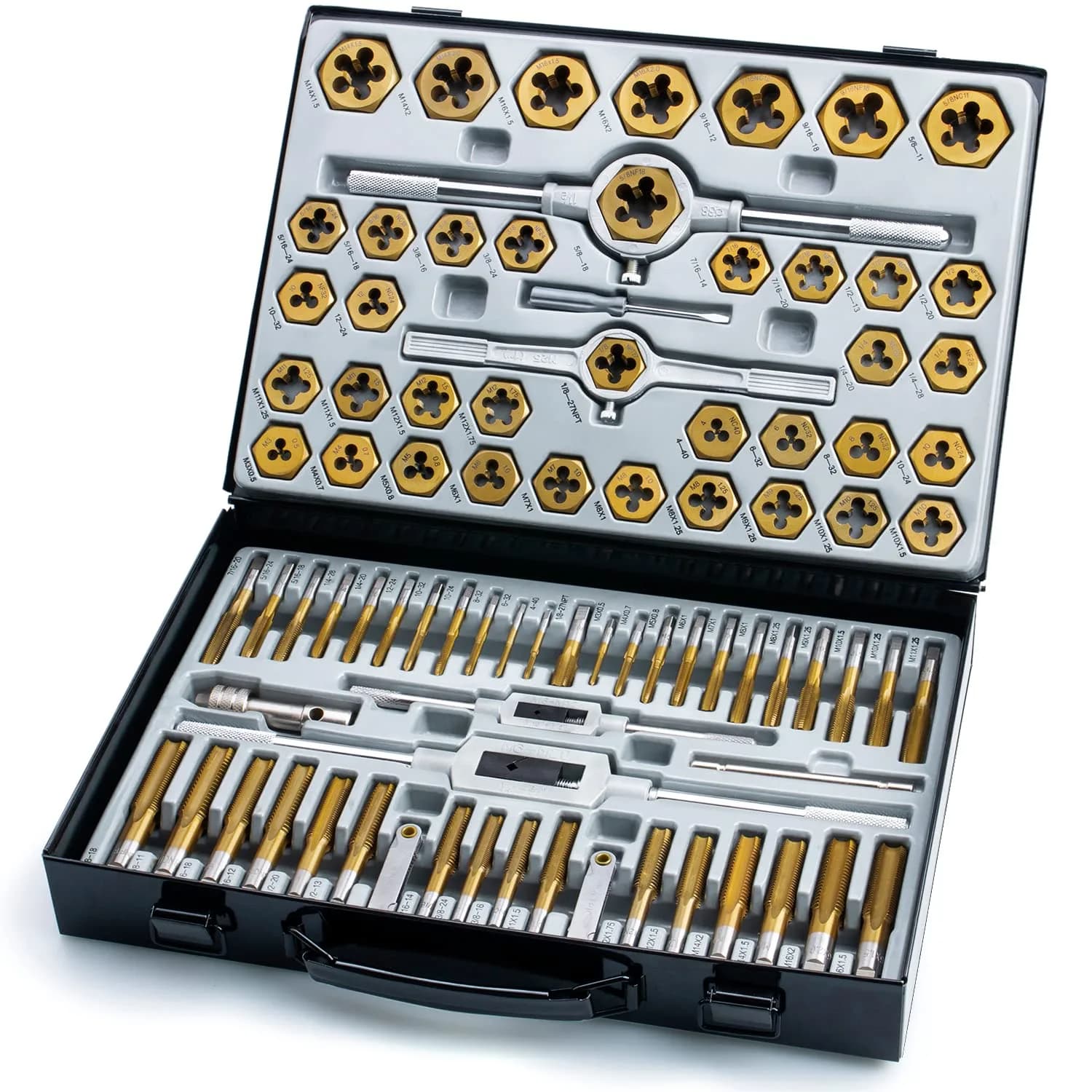 EFFICERE 86-Piece Master Tap and Hex Die Set | 3mm-16mm (M3-M16) & #4-5/8" SAE - main product image