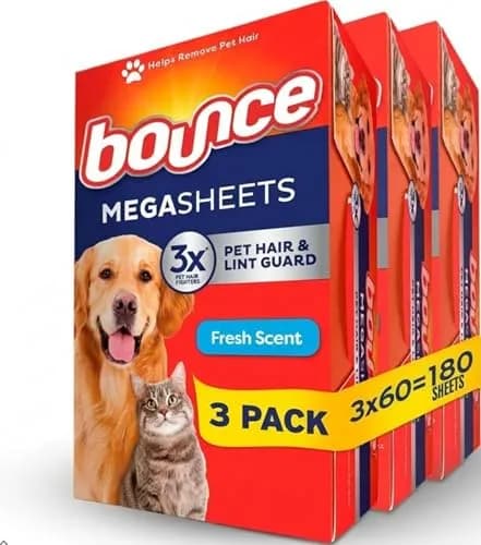 Bounce Pet Hair and Lint Guard Mega Dryer Sheets, 180 Count | Tackles 3X Pet Hair vs. Standard Bounce Sheets - main product image