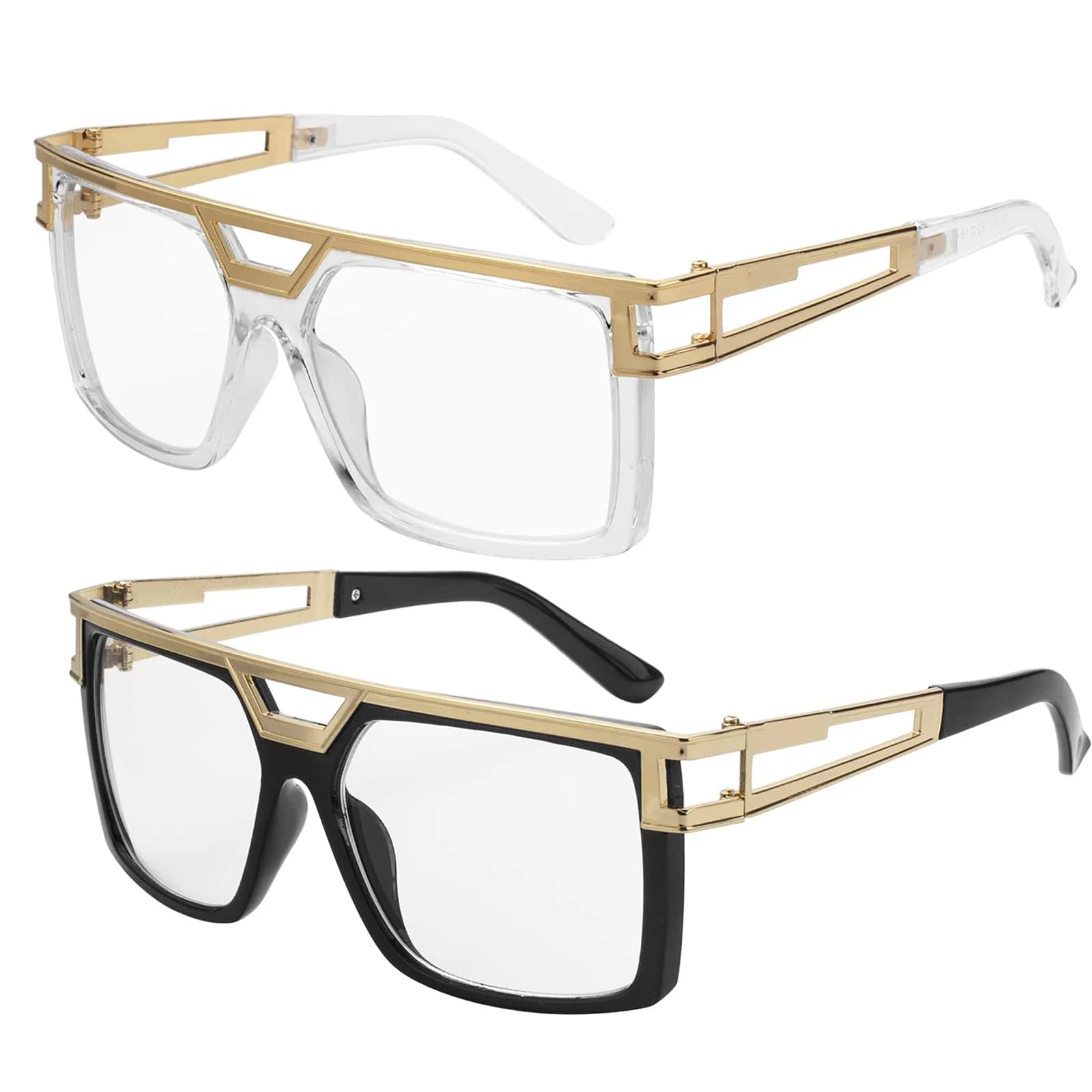 FACATH Women Hip Hop Sunglasses 80s 90s Oversized Square Gold Frame | Retro DJ Rapper Style