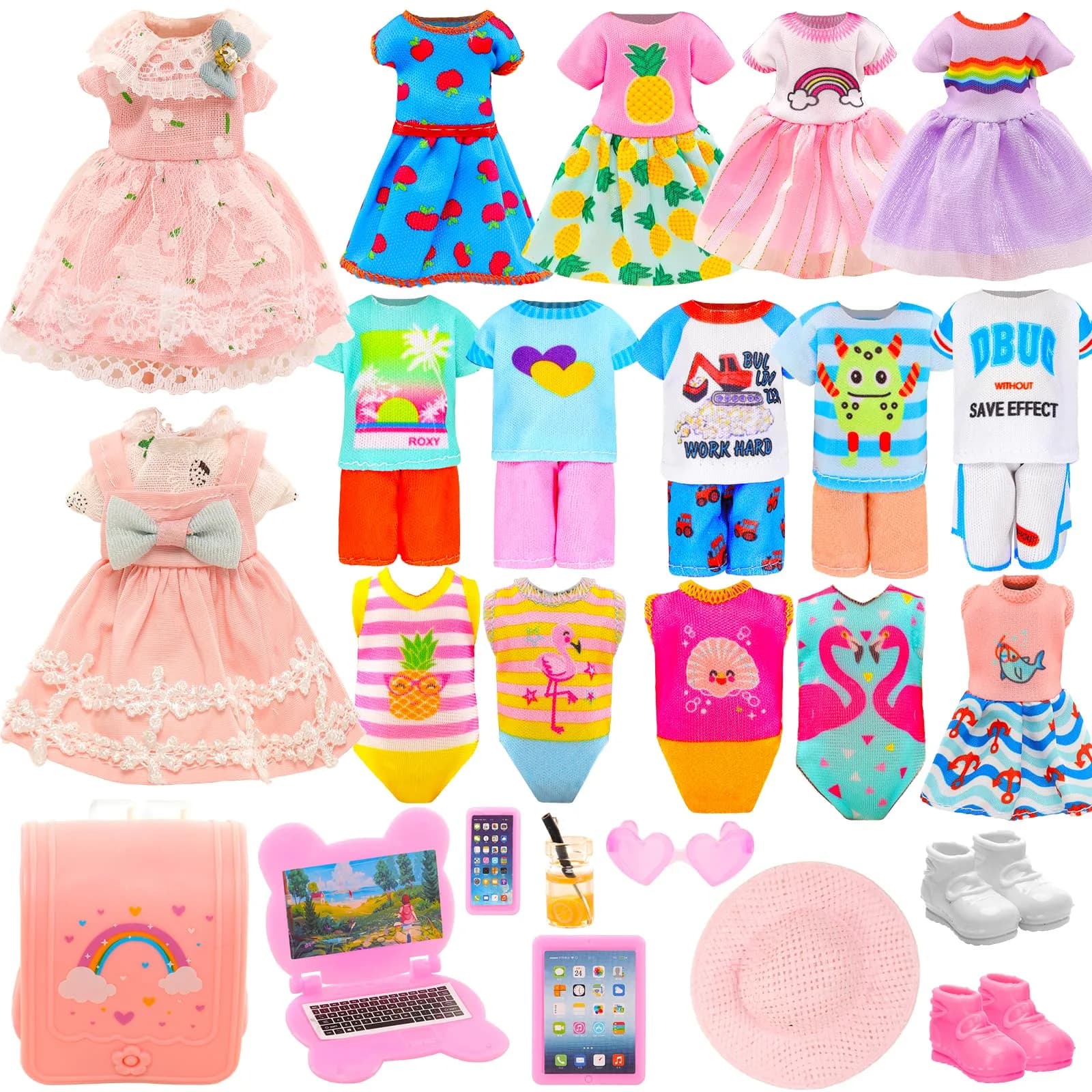 ENOCHT 20 Pcs Doll Clothes & Accessories Playset 5.3 Inch | Imaginative Doll Fashion Kit - main product image
