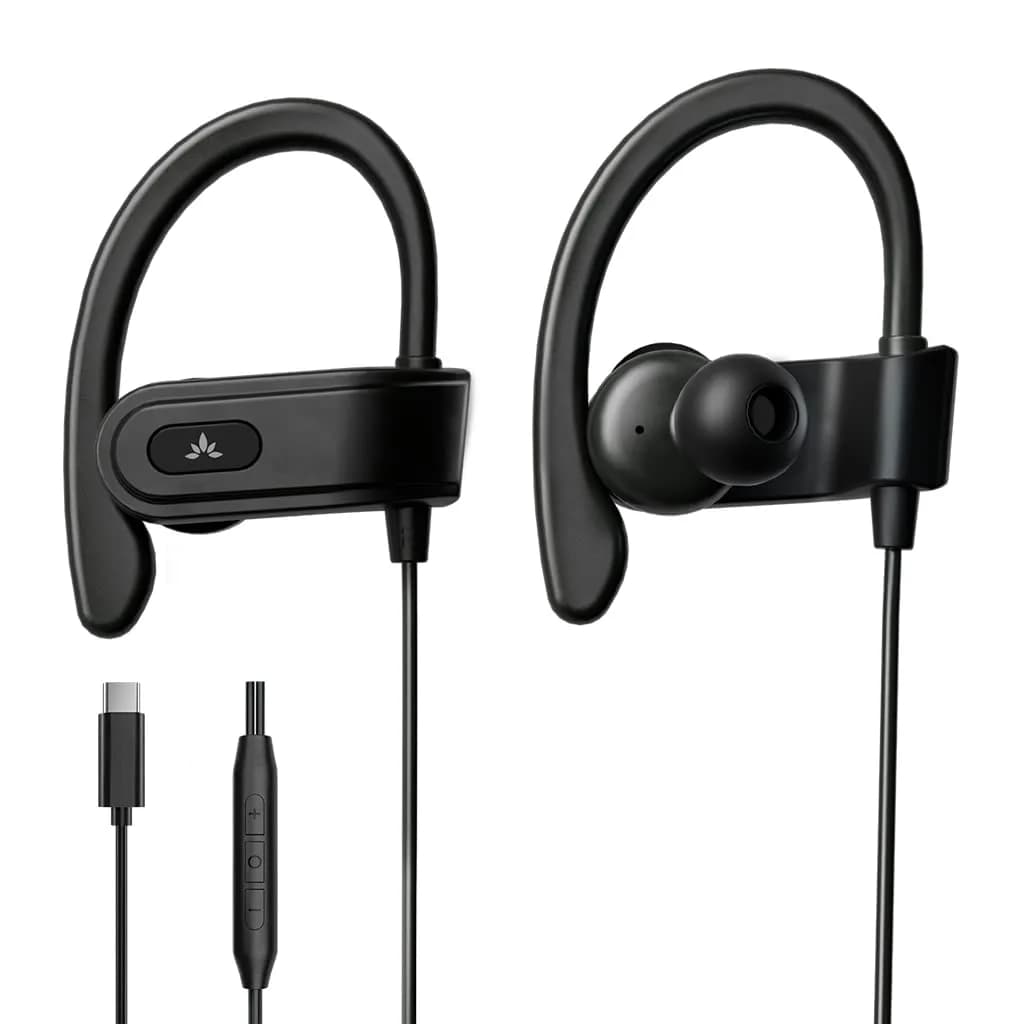 Avantree C171 USB-C Wired Earbuds with Microphone & Volume Controls | Sweatproof, Over Ear Hook, In-Ear Running Headphones