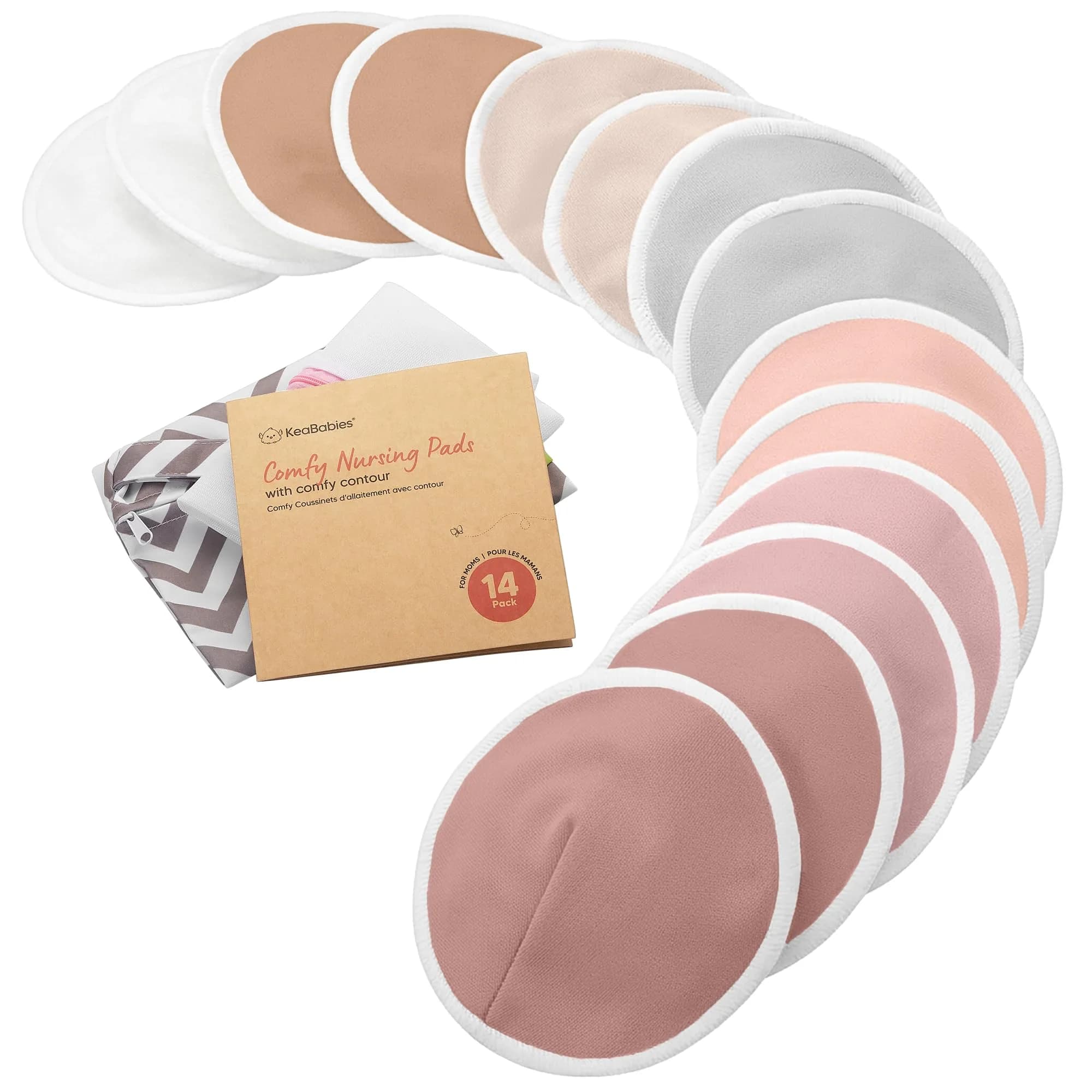 KeaBabies Organic Nursing Pads (14-Pack, Lovelle, 4.6") | 4-Layer Absorbency for Leak Protection - main product image