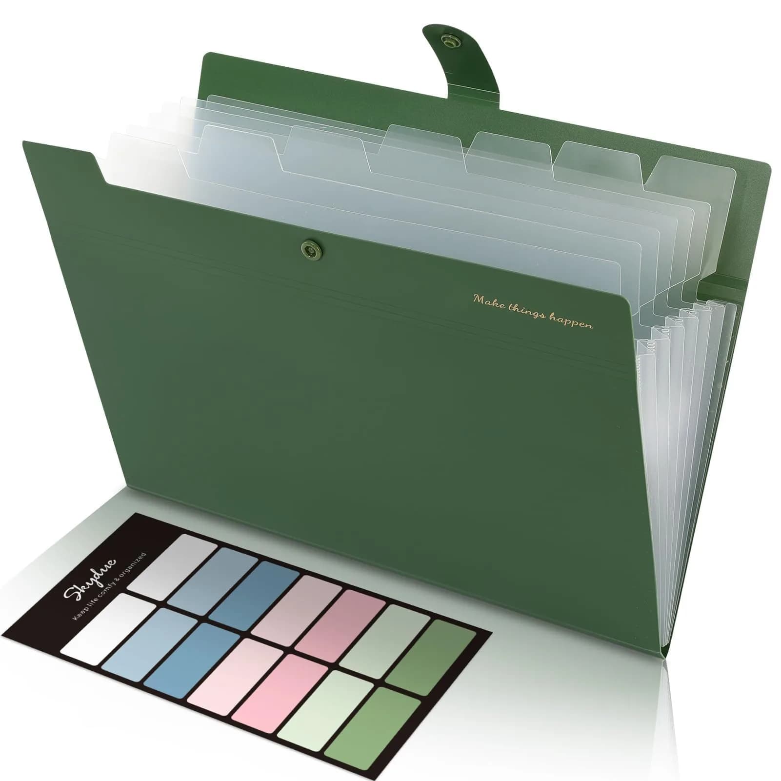 SKYDUE Expanding File Folder with 8 Pockets, Accordion Organizer, Letter Size, Olive Green | Durable Polypropylene for Home, School, Office - main product image