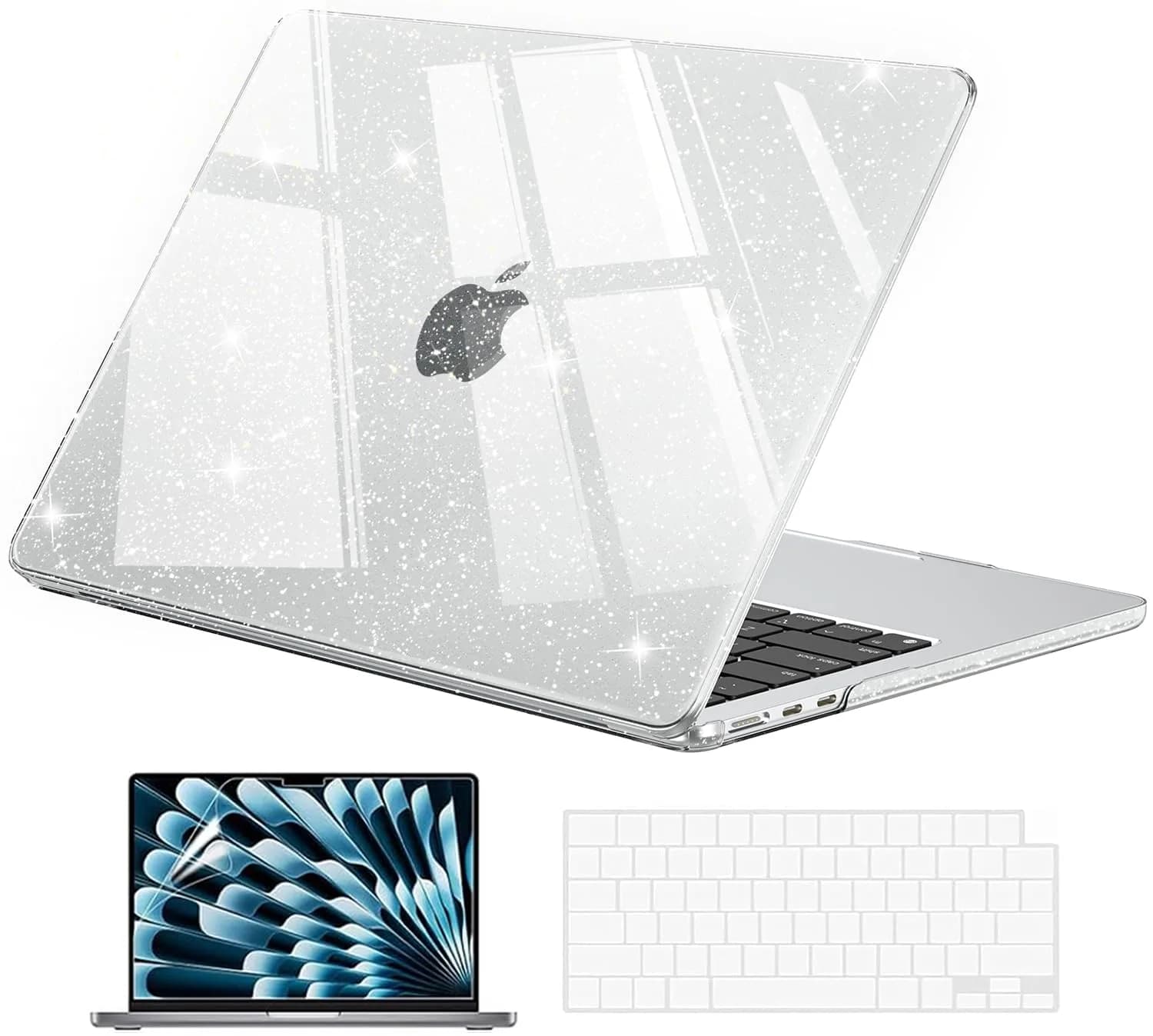 EooCoo Sparkly Case for MacBook Air 13 inch M5/M4/M3/M2 2026-2022 Baby Pink | Ultra-thin, Scratch-Resistant, Easy Snap-On