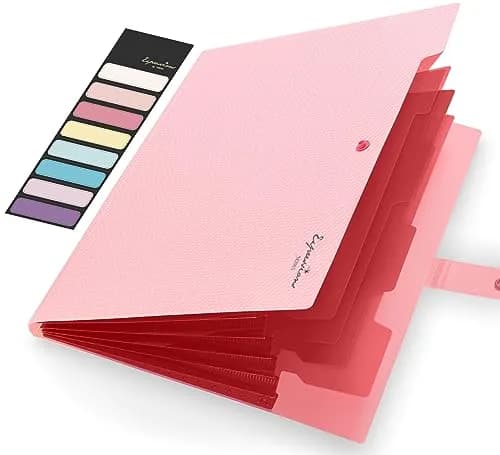 Sooez Pink Accordion File Organizer Letter Size 5 Pocket Folders | Durable Paper Bill Receipt Organizer - main product image