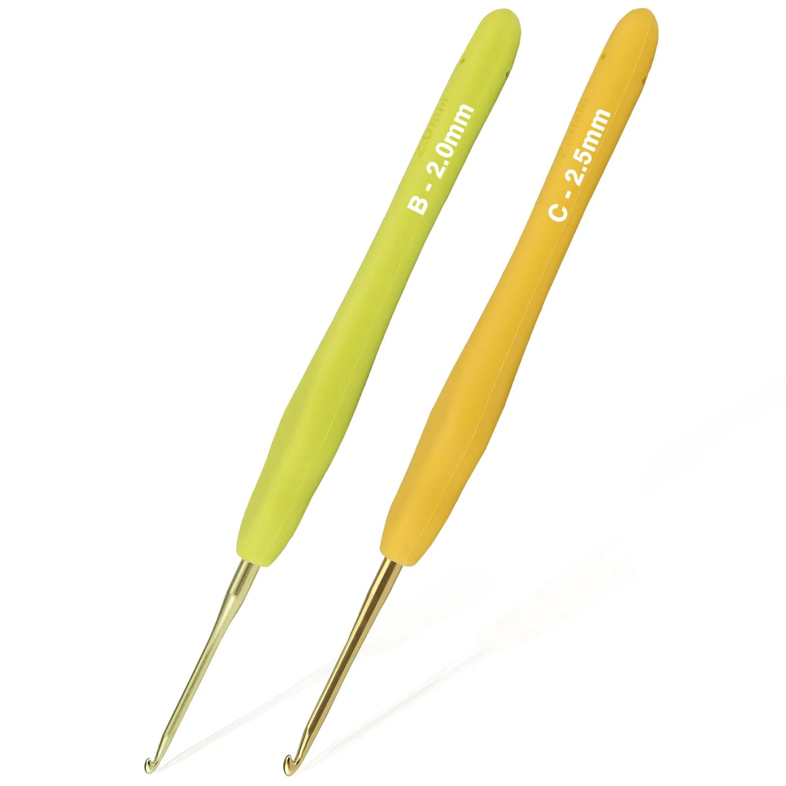 YOJOB Ergonomic Crochet Hooks 2mm (B) & 2.5mm (C) - Smooth Aluminum Metal Handle Set | Pack of 2