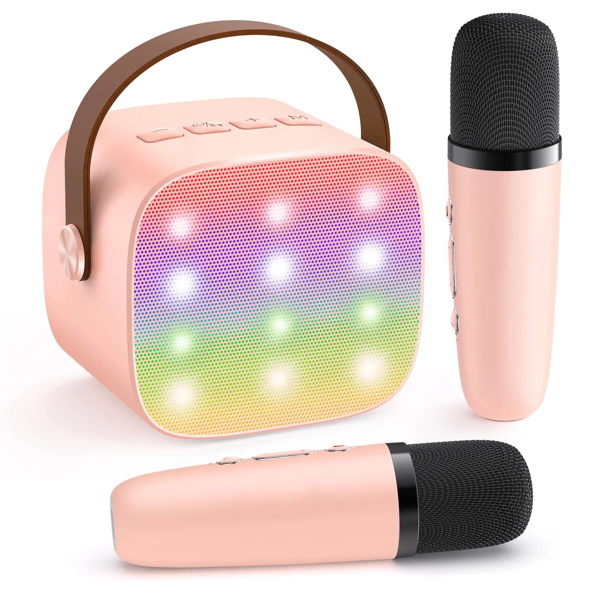 YLL Pink Karaoke Machine for Kids | Portable Bluetooth Speaker with 2 Wireless Microphones & Magic Voices (Mini Size) - main product image