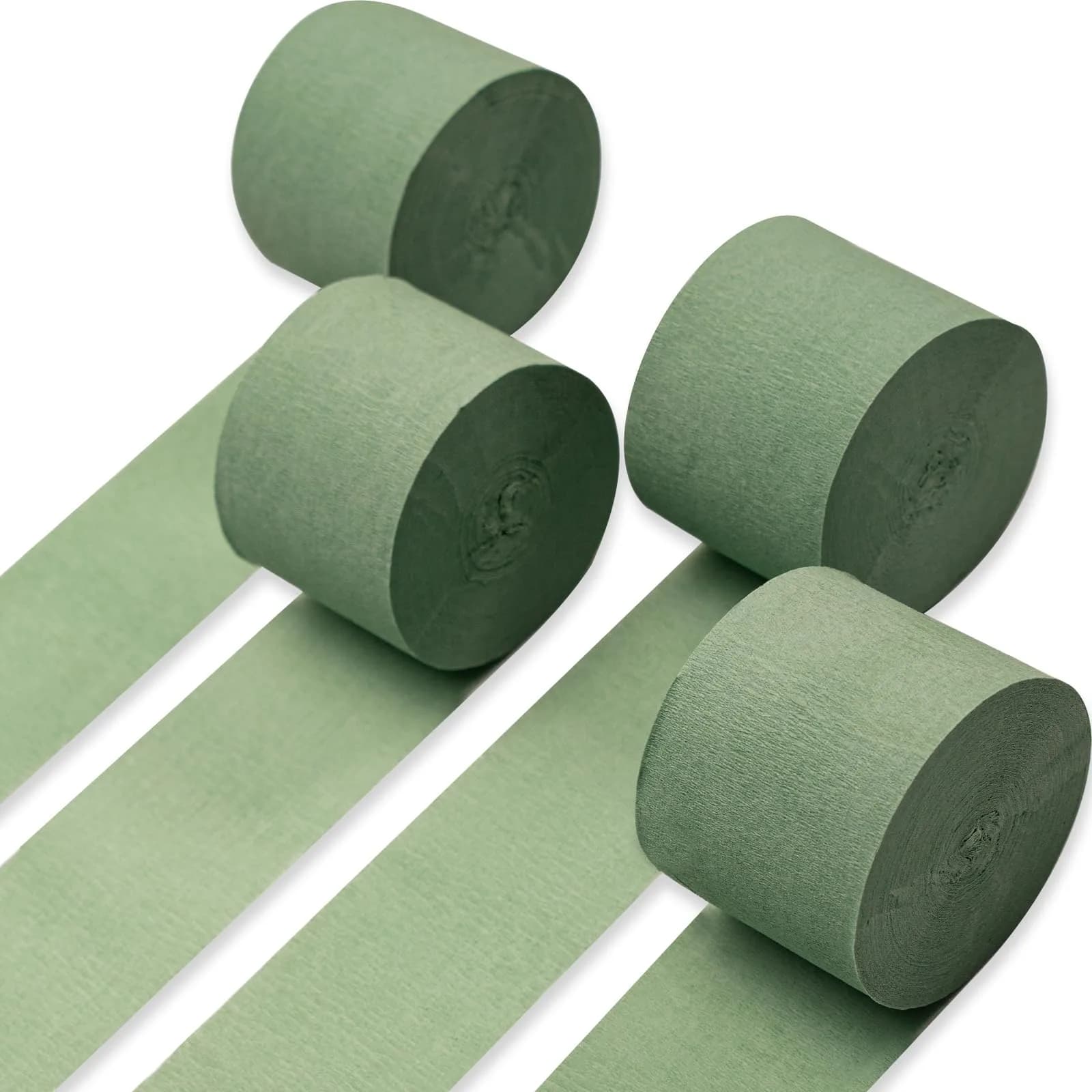 PartyWoo Sage Green Crepe Paper Streamers (4 Rolls, 328ft Total) | FSC-Certified Craft Paper for Indian Celebrations - main product image