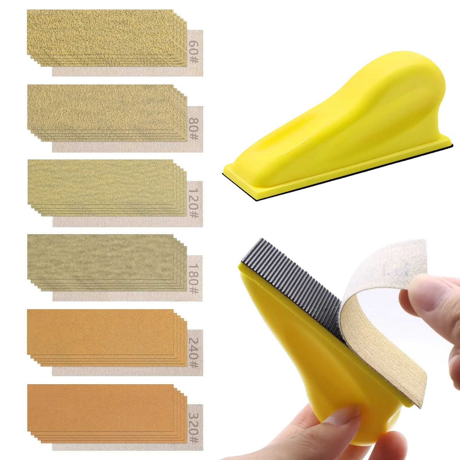 ZEHIQ 3.5"x1" Mini Detail Hand Sanding Block & 60Pcs Sandpaper Assortment | Precision Small Projects