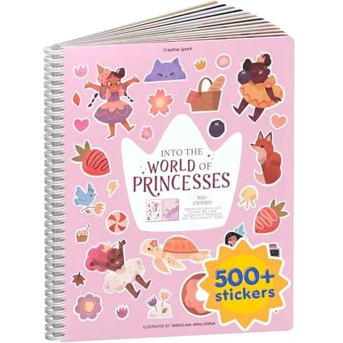 CUPKIN World of Princesses Sticker Book for Girls (500+ Stickers, 12 Scenes & Coloring Pages) | USA Imported Toddler Activity Book - main product image