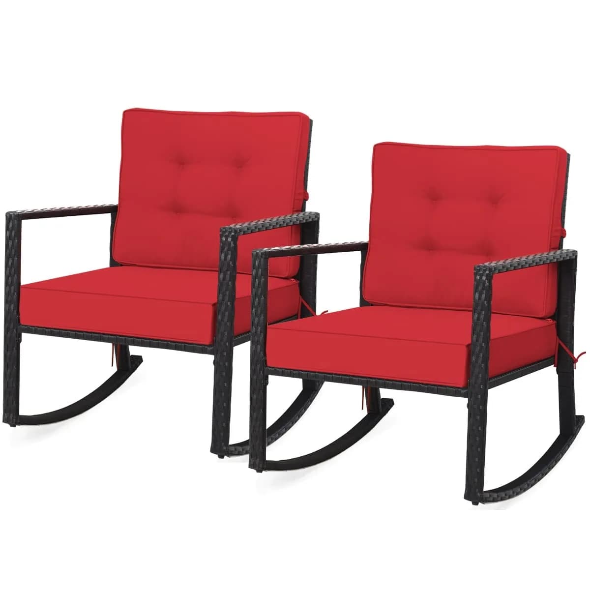 RELAX4LIFE Wicker Outdoor Rocking Chair 2-Piece | Water-Resistant Rattan & Steel Frame (26.5in x 36in x 33in)