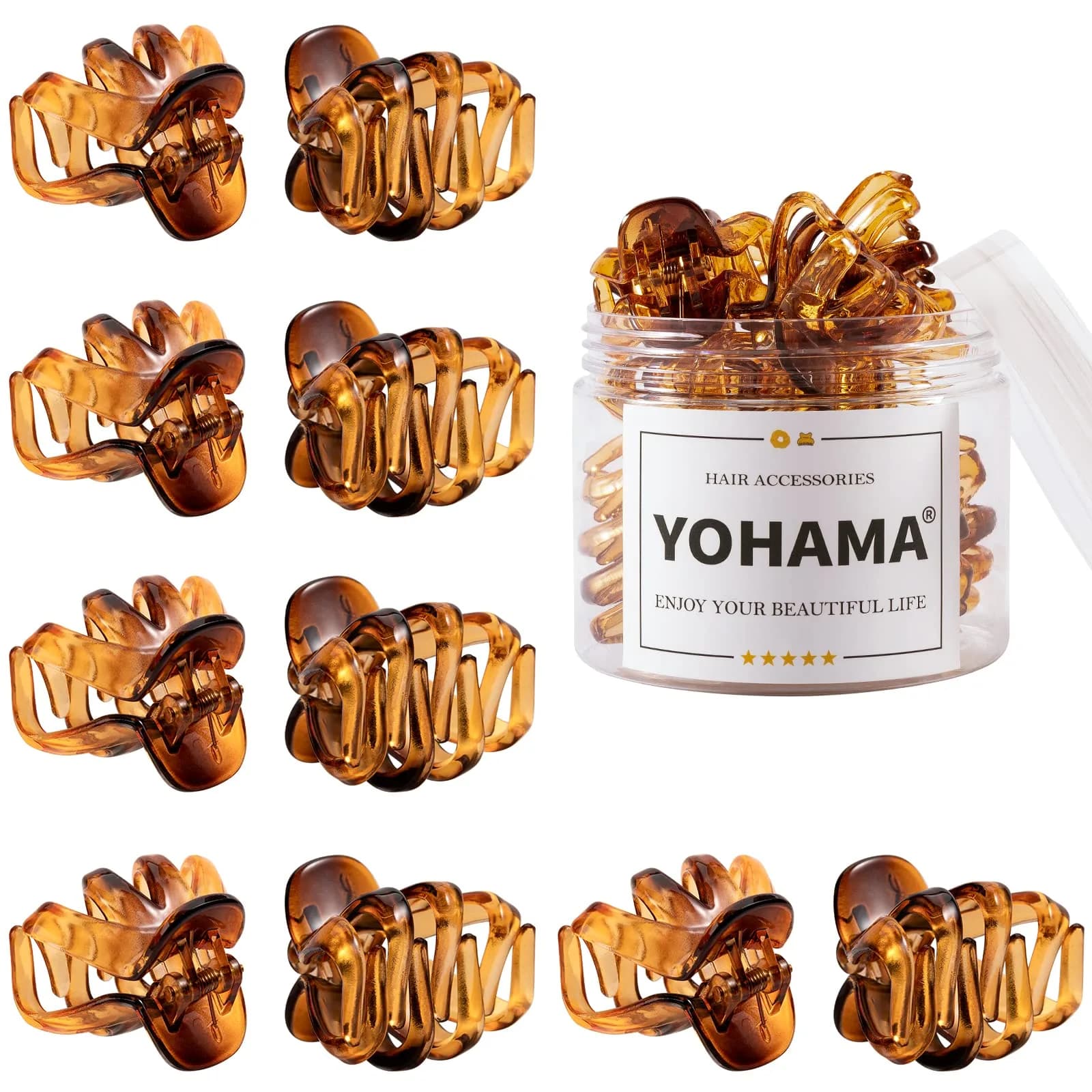 YOHAMA Small Octopus Claw Clips 4cm (1.57 inch) | Pack of 10 Brown Glossy Finish - main product image