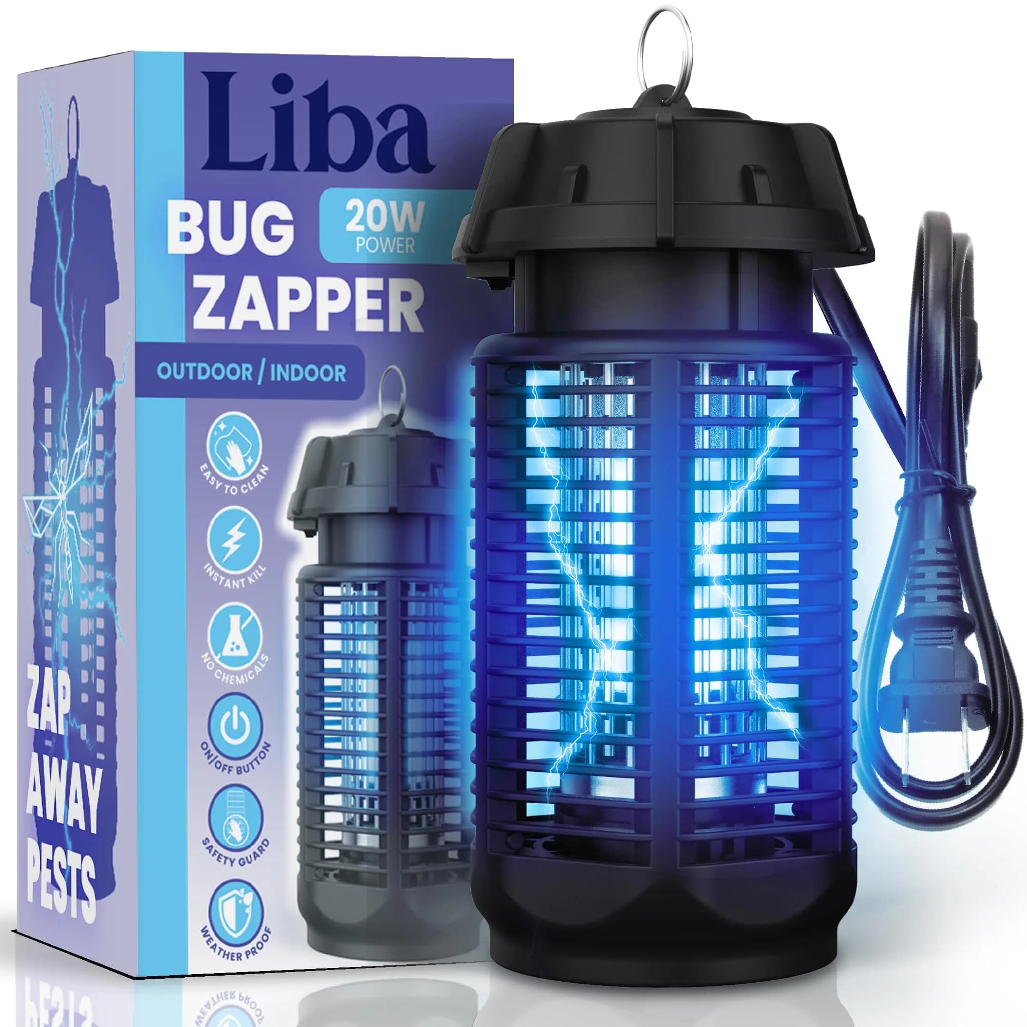 LiBa Outdoor Bug Zapper 4000V 20W IPX4 Waterproof Insect Killer for Yard | 1600 sqft Coverage - main product image