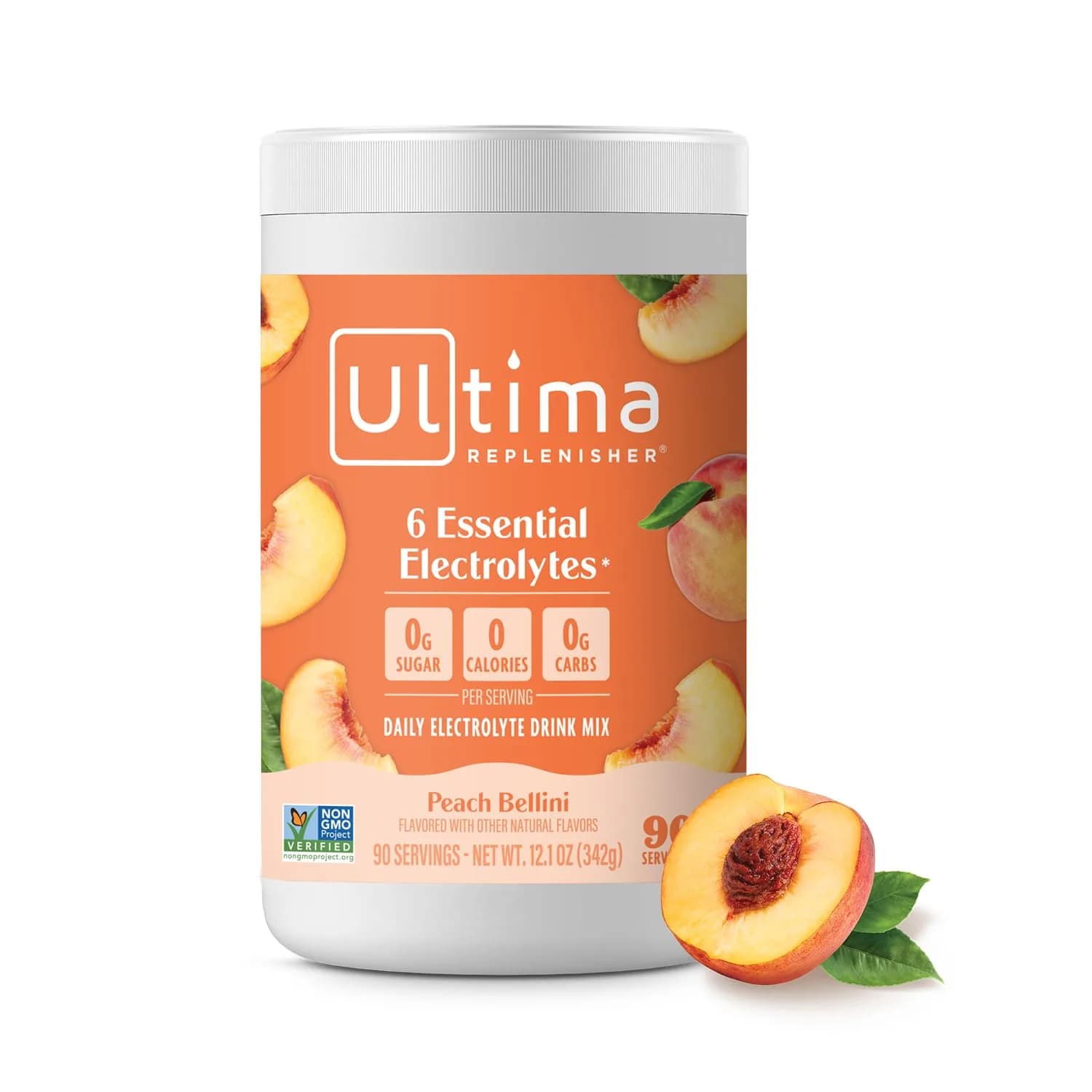 Ultima Replenisher Peach Bellini Electrolyte Powder Drink Mix, 90 Servings | Sugar Free Hydration with 6 Key Electrolytes & Trace Minerals - main product image