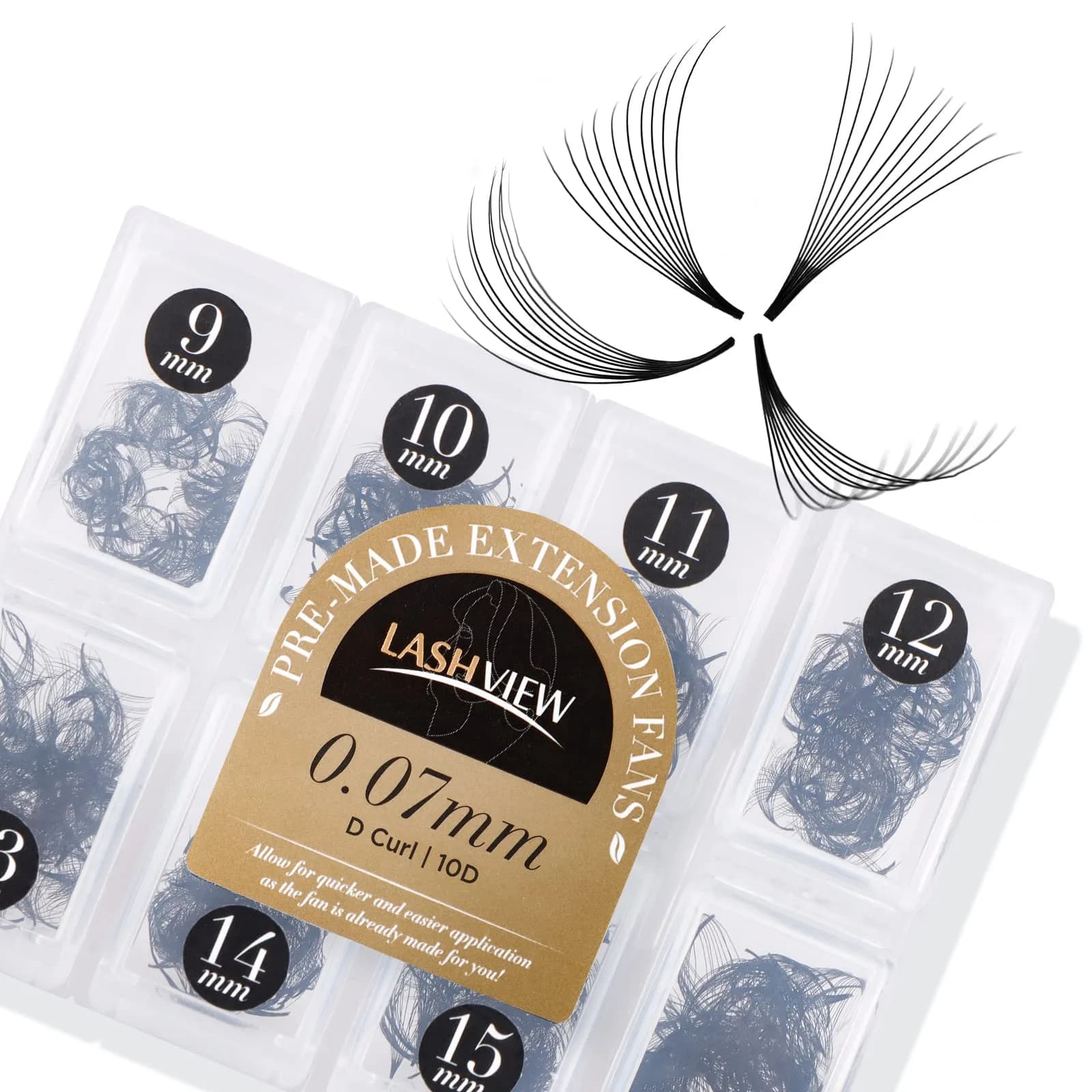 LASHVIEW 1000 Premade Volume Eyelash Extensions 10D D Curl 0.07mm Mixed Tray 9-16mm | Handmade Faux Mink - main product image