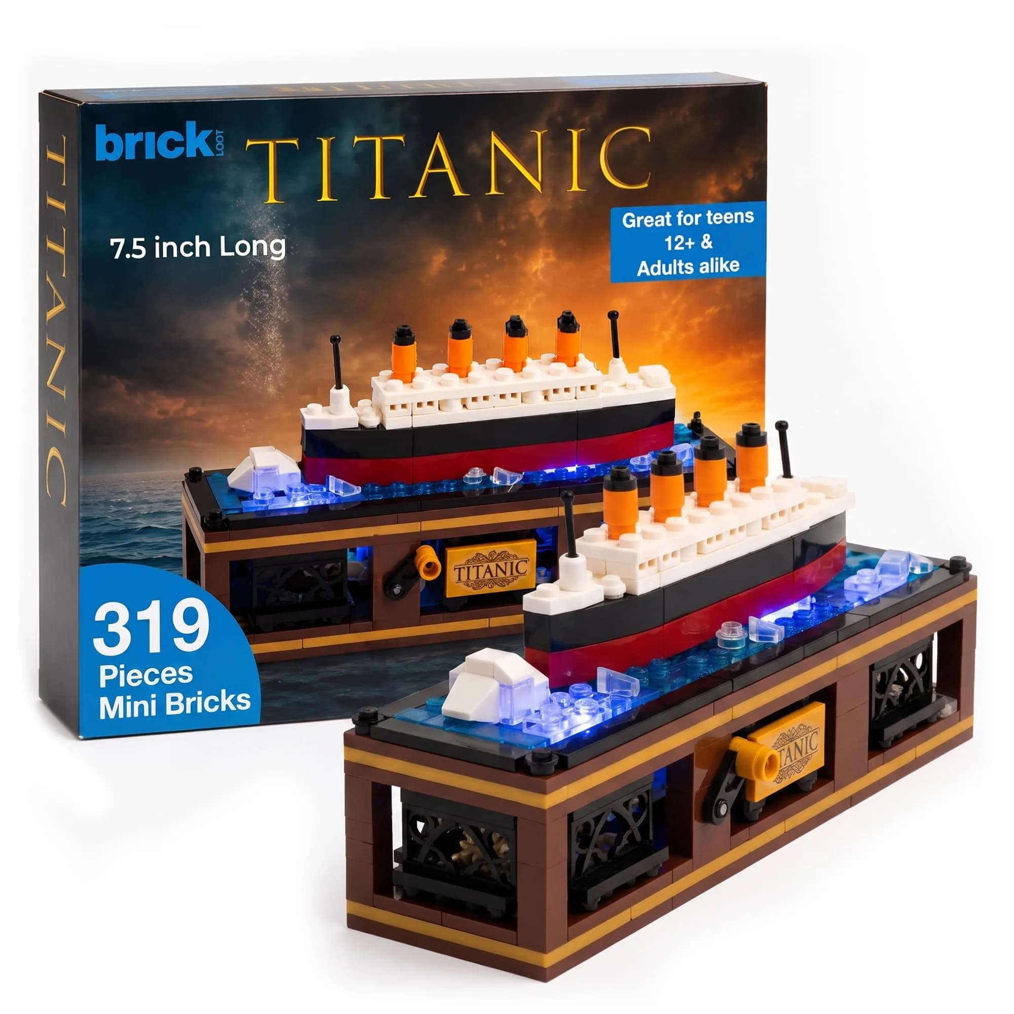 Brick Loot Titanic Iceberg Model Kit with LED Lights, 319-Piece Building Set 19.05cm (7.5" L) x 5.08cm (2" W) x 10.16cm (4" H) | STEM Learning Fun - main product image
