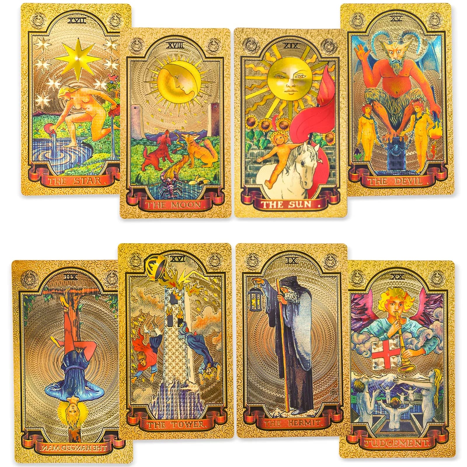 KIINO Gold Foil Tarot Cards with Guide Book & Box | 78 Cards, Waterproof PVC, Adult - main product image