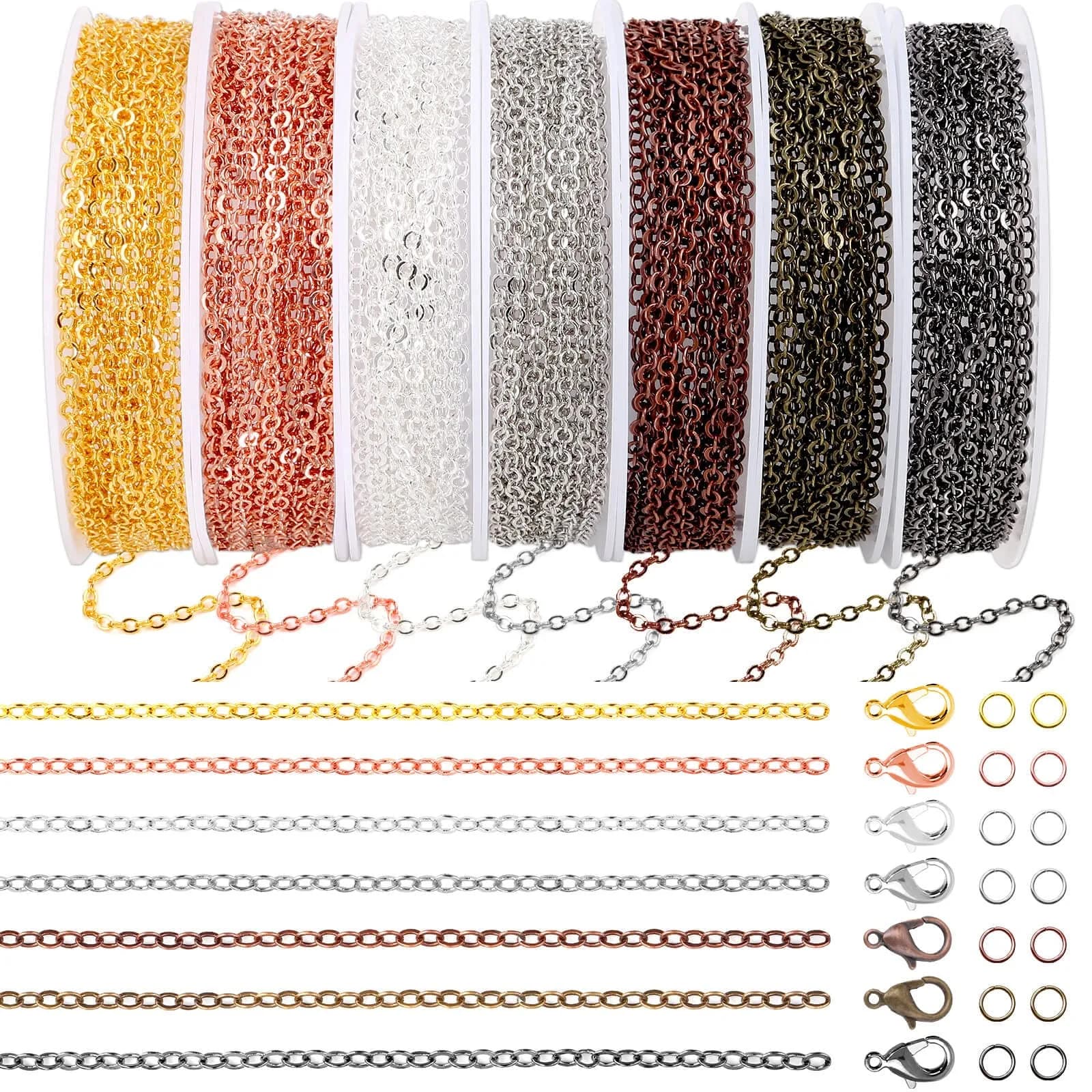 ROADPLUM Jewelry Making Chains 70Ft, 7 Colors 2mm | Bright, Wear-Resistant Necklace Chains - main product image
