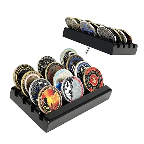 DecoWoodo Challenge Coin Display Stand 4 Rows Mahogany | Elegant & Durable