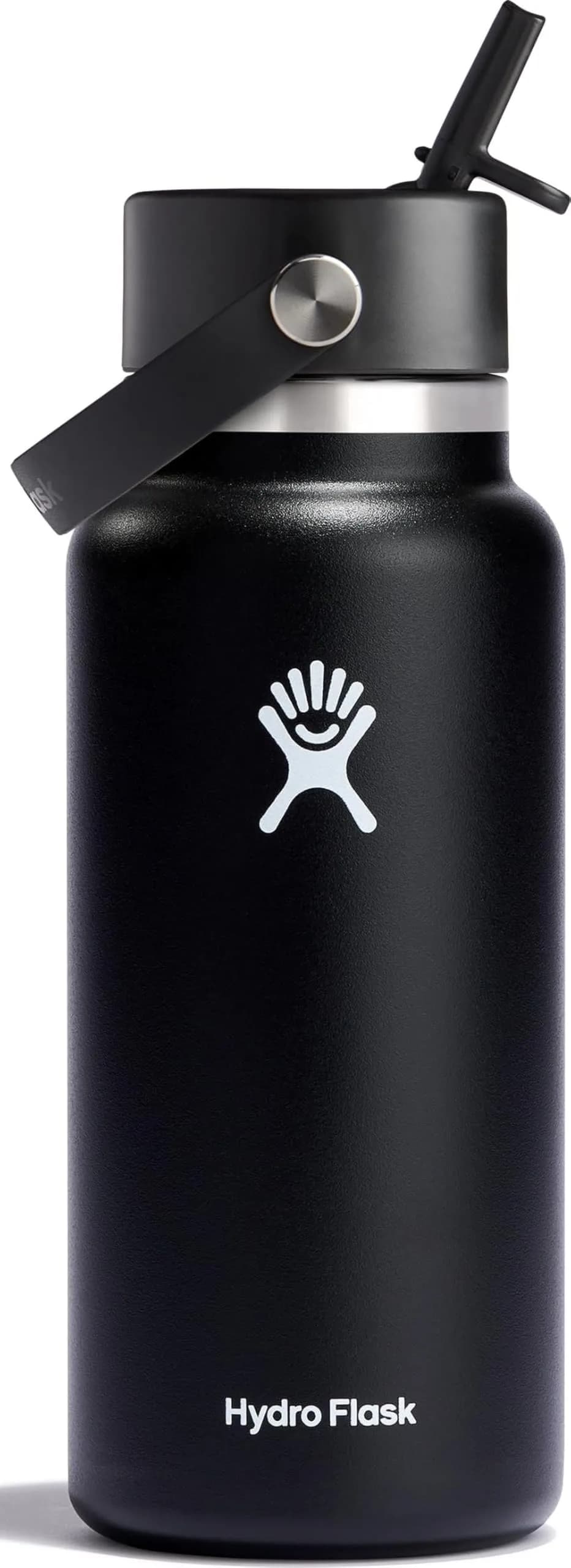 Hydro Flask Water Bottle - Insulated Stainless Steel - Wide Straw Lid, Non Spill, Leakproof in 32 Oz Black