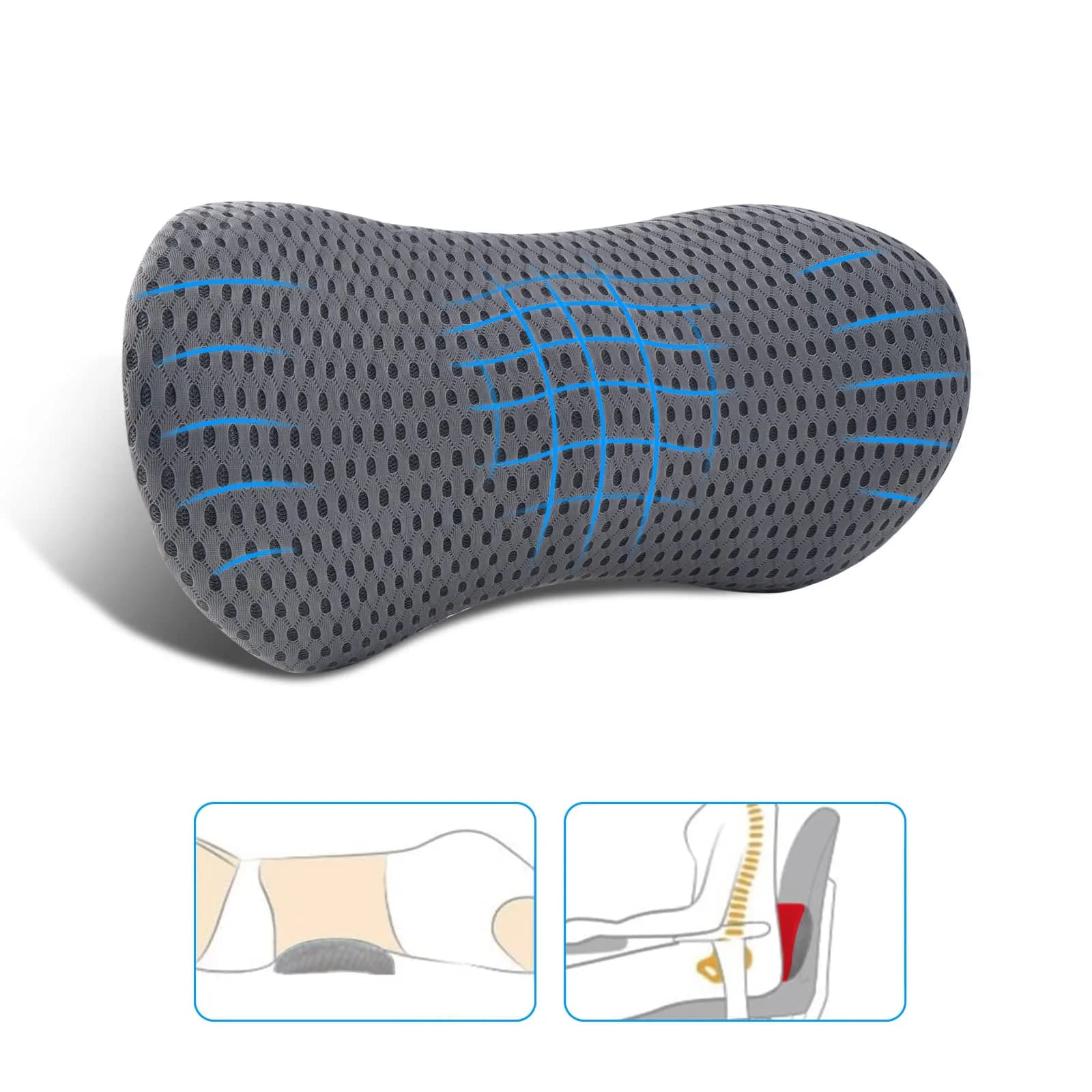 FOUSUPDT Lumbar Pillow Memory Foam Support Cushion for Office & Car | Relieves Lower Back Pain - main product image