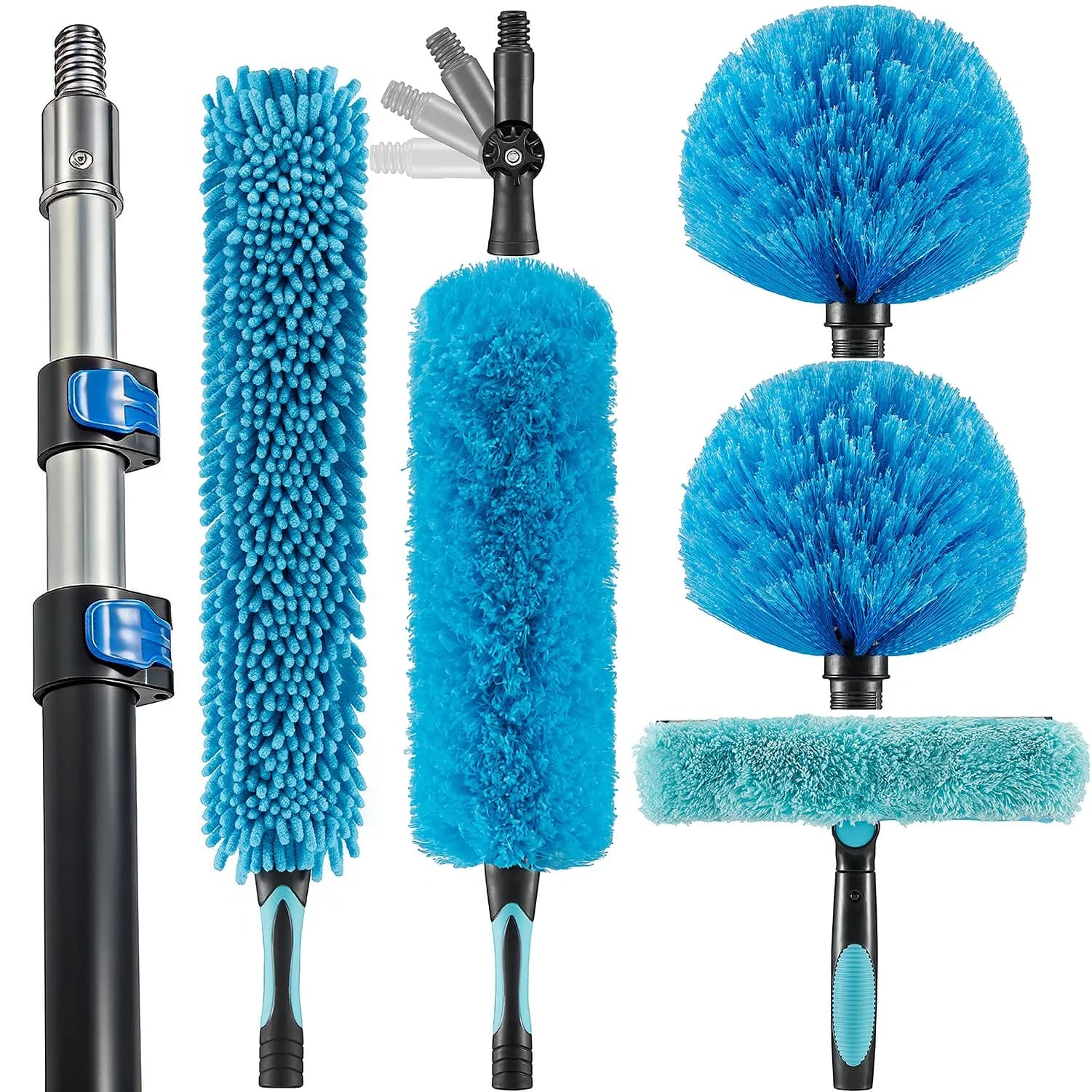 Hicavar Extendable Feather Duster with 6-24ft (7.3m) Telescopic Pole | Cobweb & Ceiling Fan Cleaner Kit