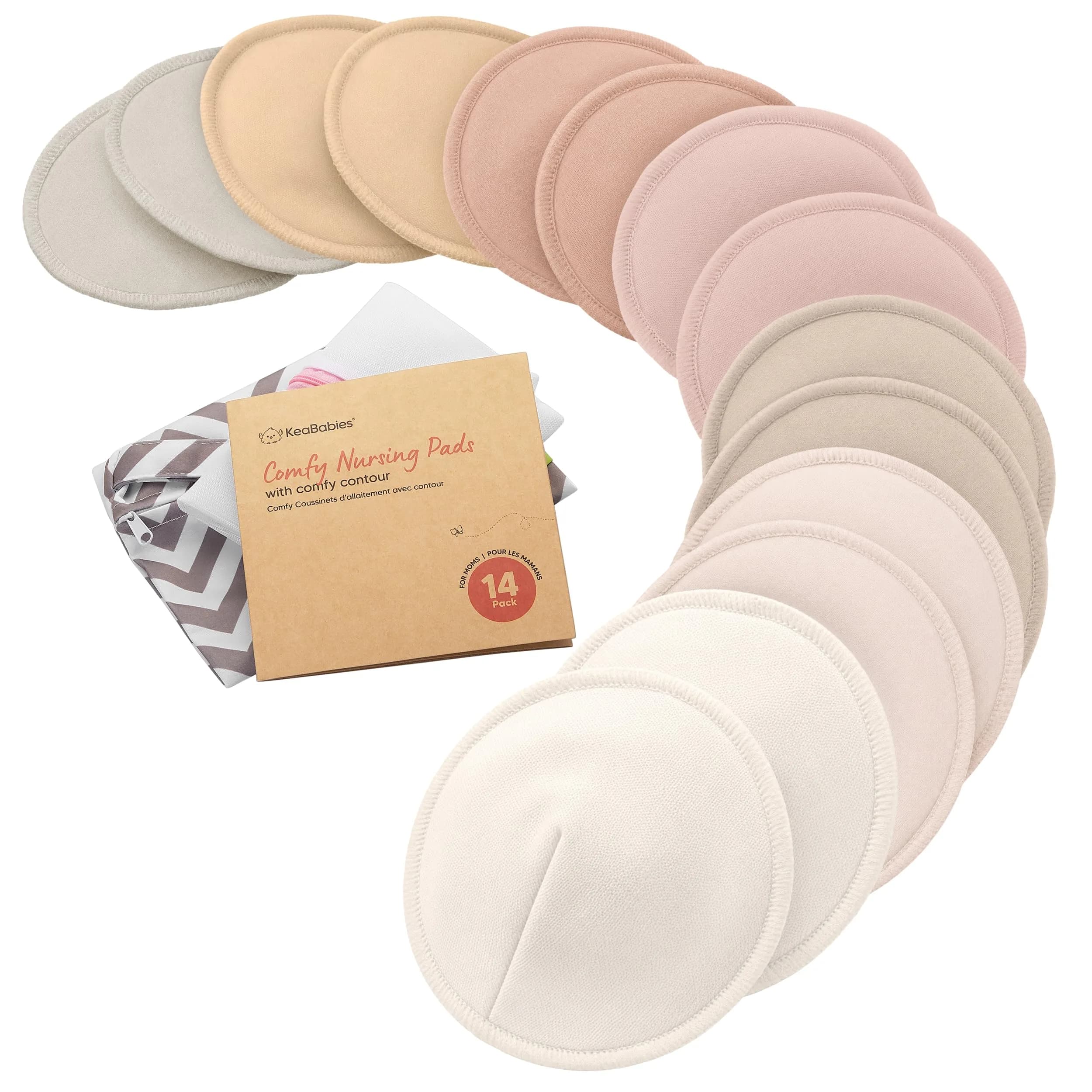 KeaBabies Organic Nursing Pads M 4.6" (14-Pack Neutrals) | 3-Layer Absorbent Bamboo Viscose - main product image