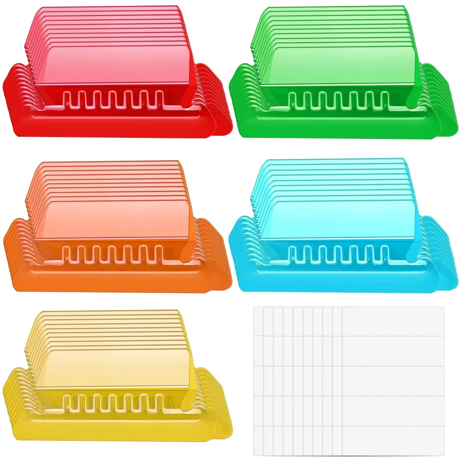 PAXCOO Hanging File Folder Tabs 50 Sets Multicolor | 2-inch Wide Plastic & Paper - main product image