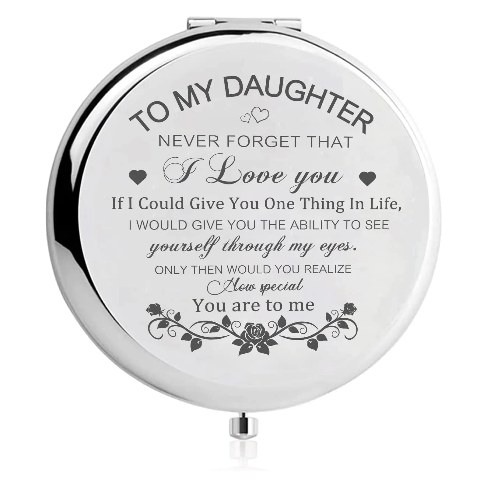 GAOLZIUY Daughter Gifts from Mom Compact Mirror 7.4cm (2.9in) | Engraved Message for Daughter - main product image
