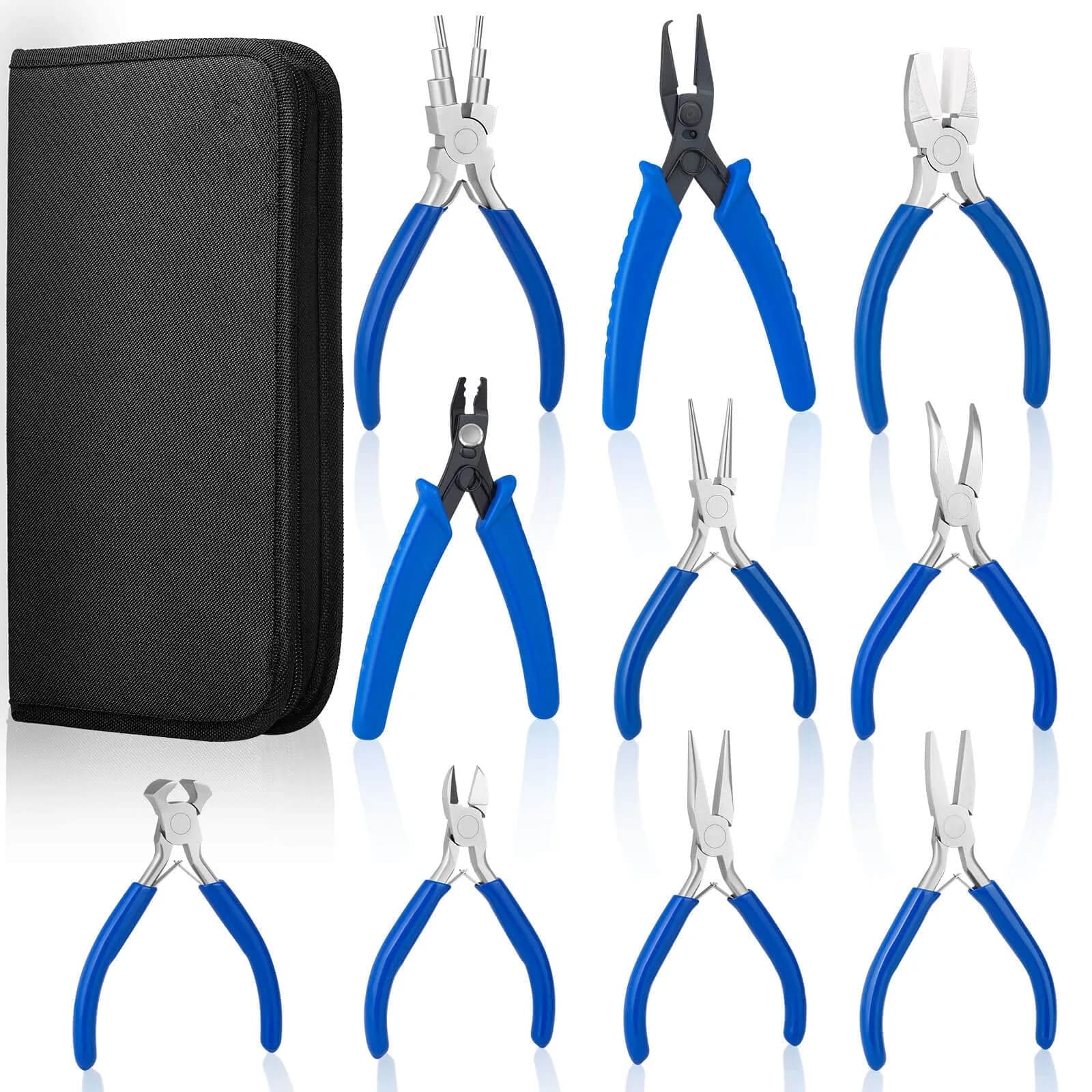 Shynek Jewelry Pliers, Set of 10 Professional Jewelry Making Pliers Tools for Craft, Wire Wrapping | Heavy Duty Steel, 5 Inch, Blue Handles - main product image