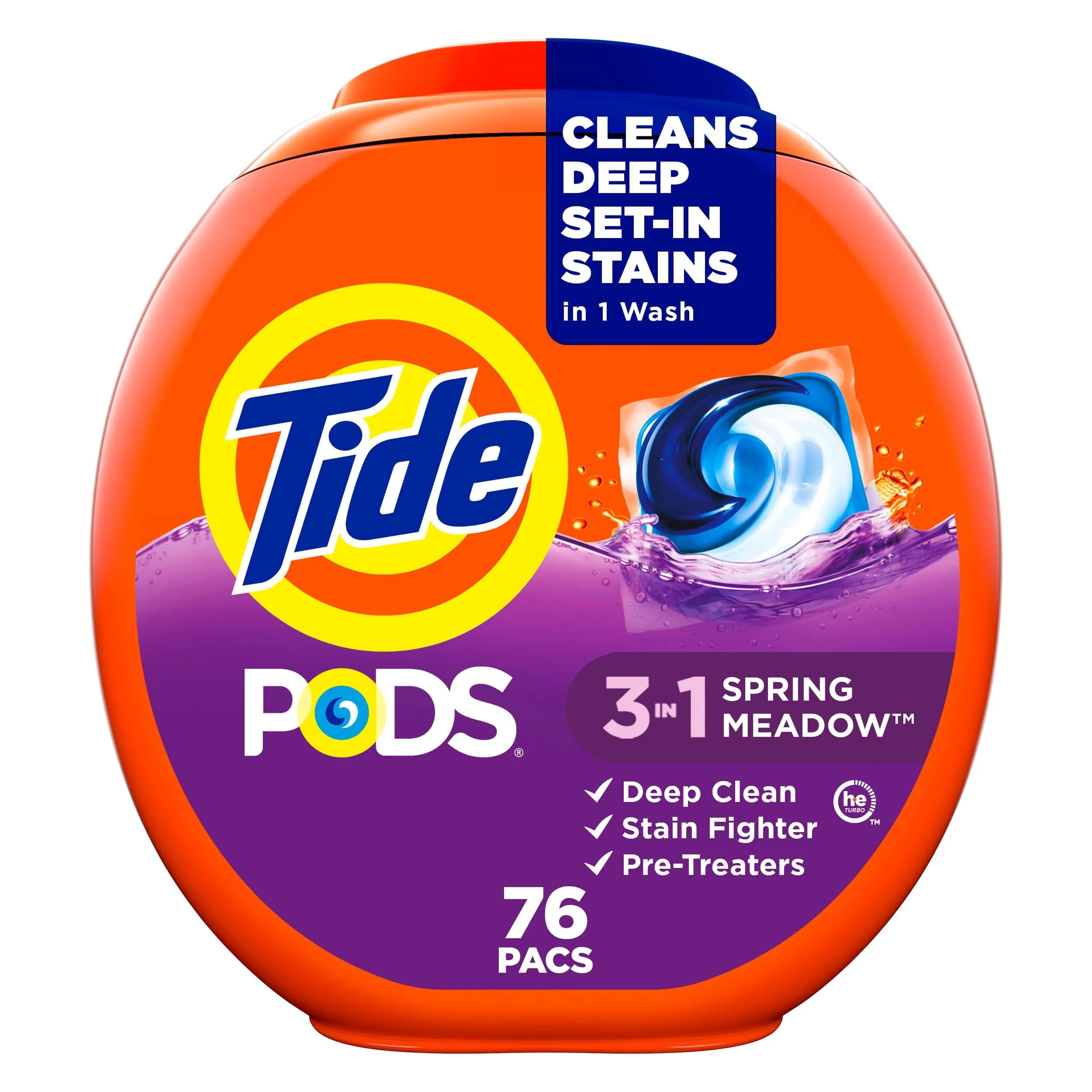 Tide PODS 3-in-1 Laundry Detergent Pacs, Spring Meadow Scent, 76 Count | Concentrated Formula for Deep Clean - main product image