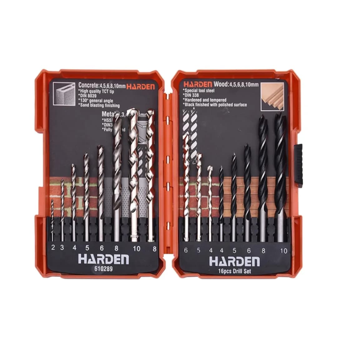 Harden 16-Piece Drill Bit Set | Multi-Material High-Speed Steel & Carbide Tipped - main product image