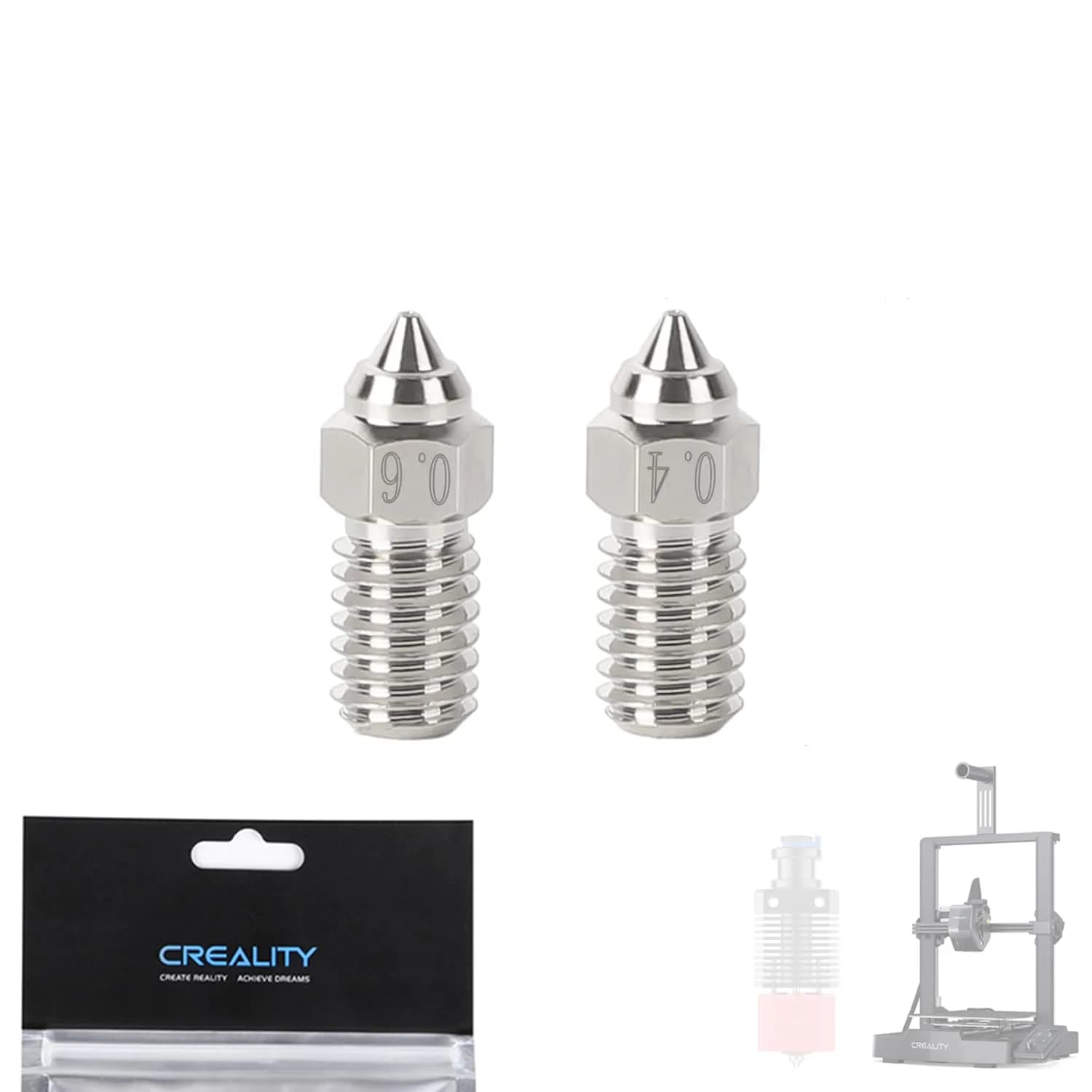 Lokkr 0.4mm & 0.6mm Nozzles for Spider Hotend, 3D Printer Accessories Extruder Nozzle (2-Pack) - main product image
