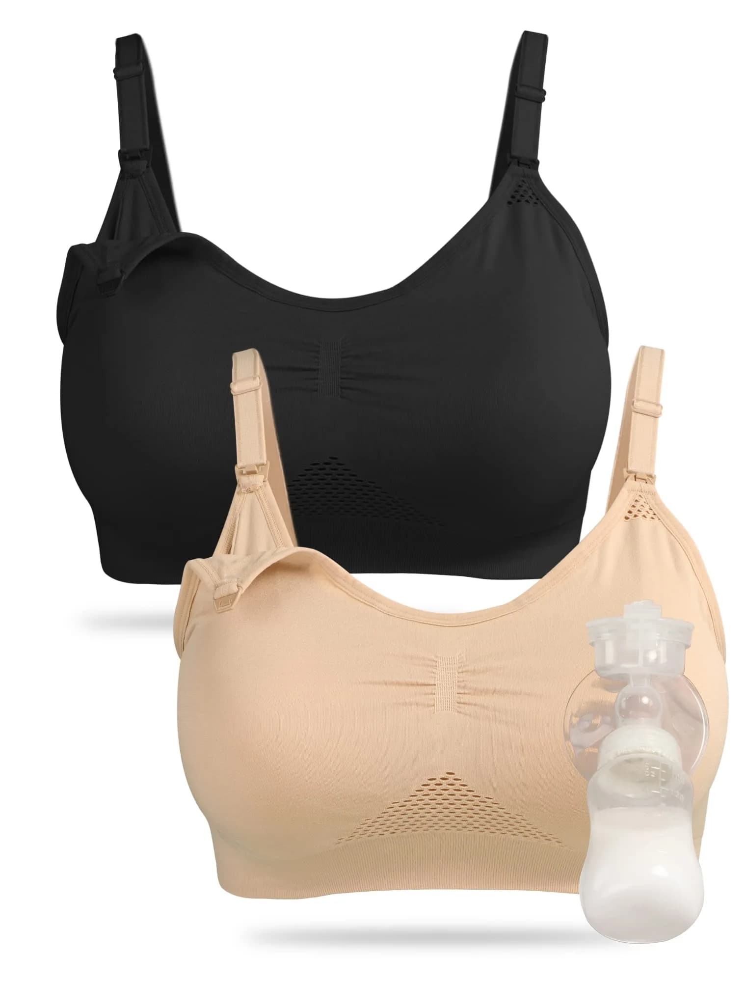 4HOW Hands-Free Pumping & Nursing Bra (Black, All-in-One) | Comfortable Support for New Mothers - main product image