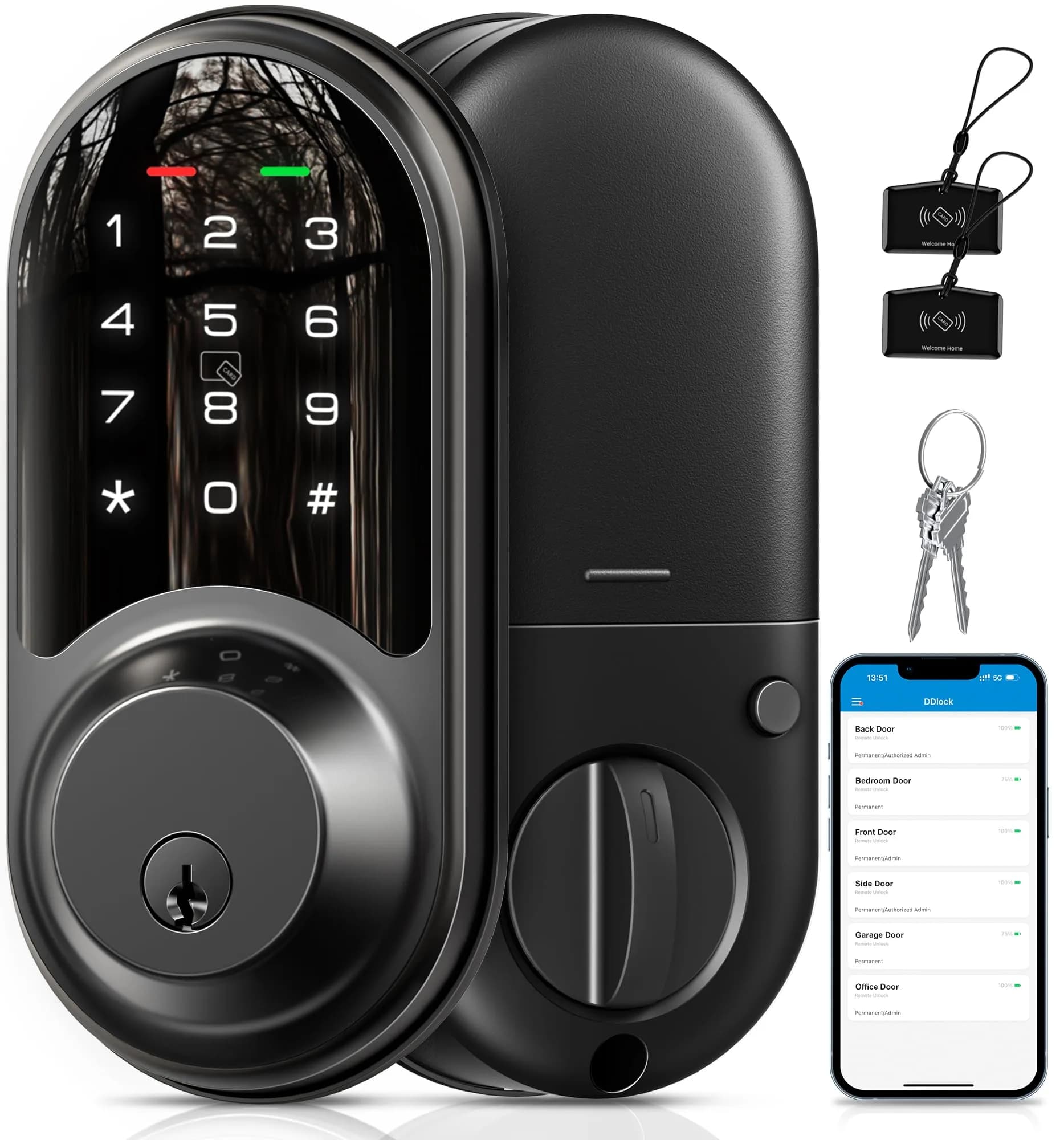 Veise RZ06 Smart Lock for Front Door with App Control, Matte Black | Keyless Entry & Remote Access