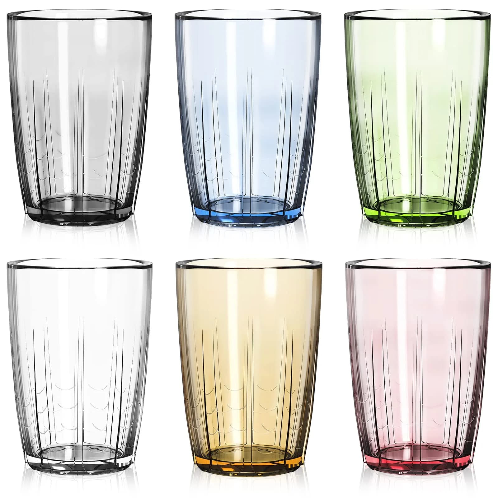 ZEAYEA Set of 6 Acrylic Drinking Cups, 14 oz | Unbreakable, Reusable, Stackable Water Glasses for Indoors & Outdoors