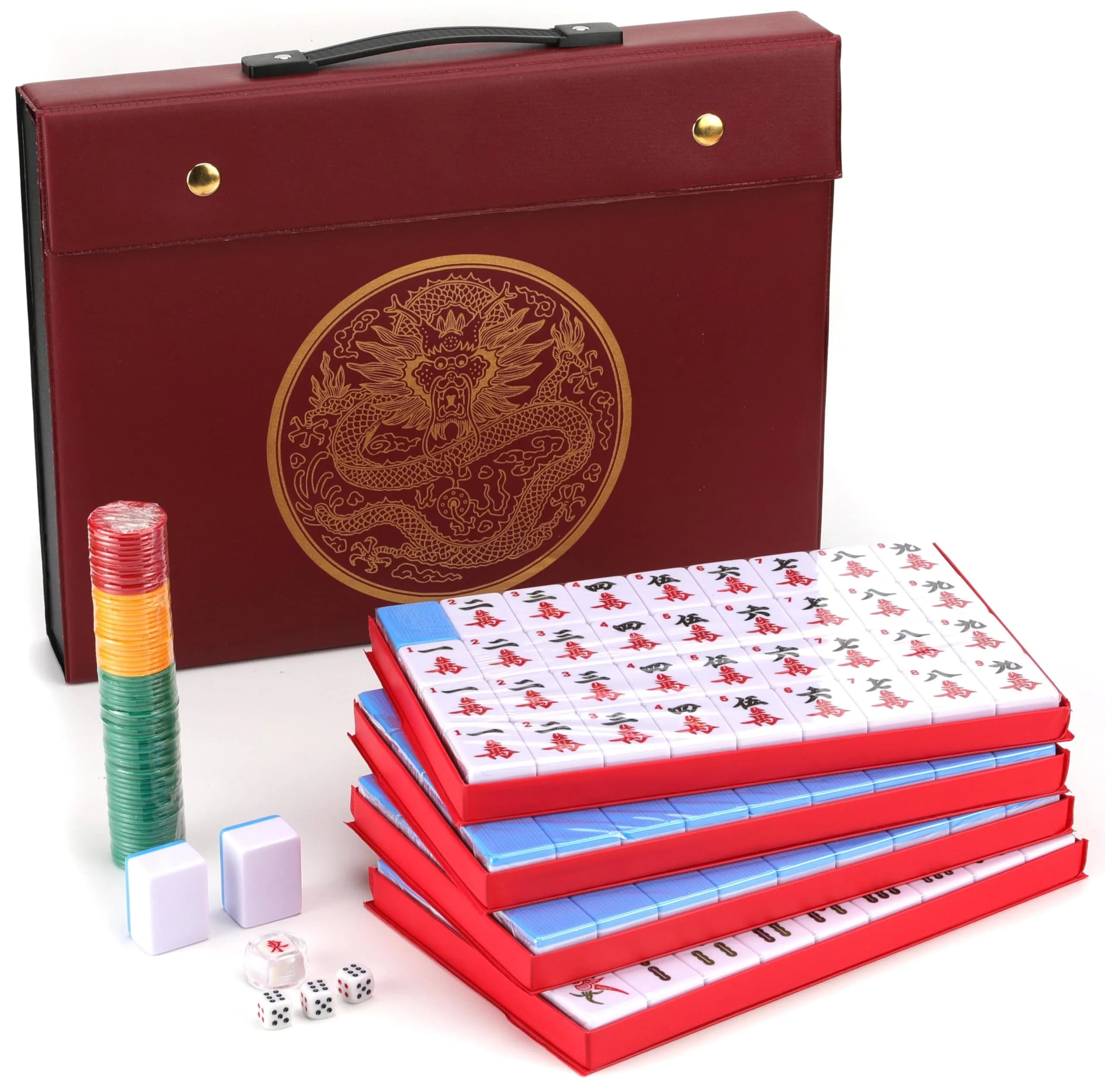 Mose Cafolo Chinese Mahjong Game Set 144 Tiles, 1.5" X-Large Melamine Tiles with Carrying Travel Case | Educational Board Game for Adults - main product image