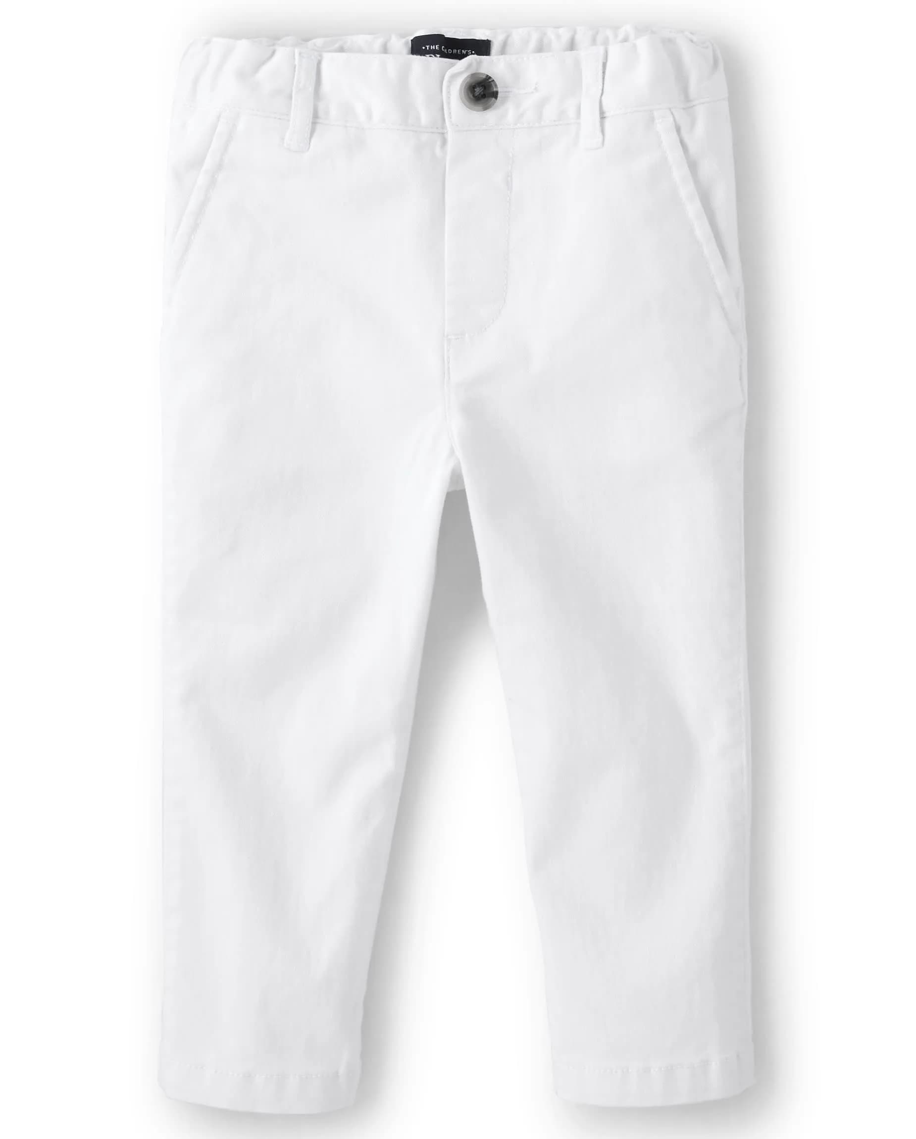 The Children's Place Toddler Boys Chino Pants, Simply White | Fitted, Cotton-Spandex Twill, Mid Rise, Skinny Leg