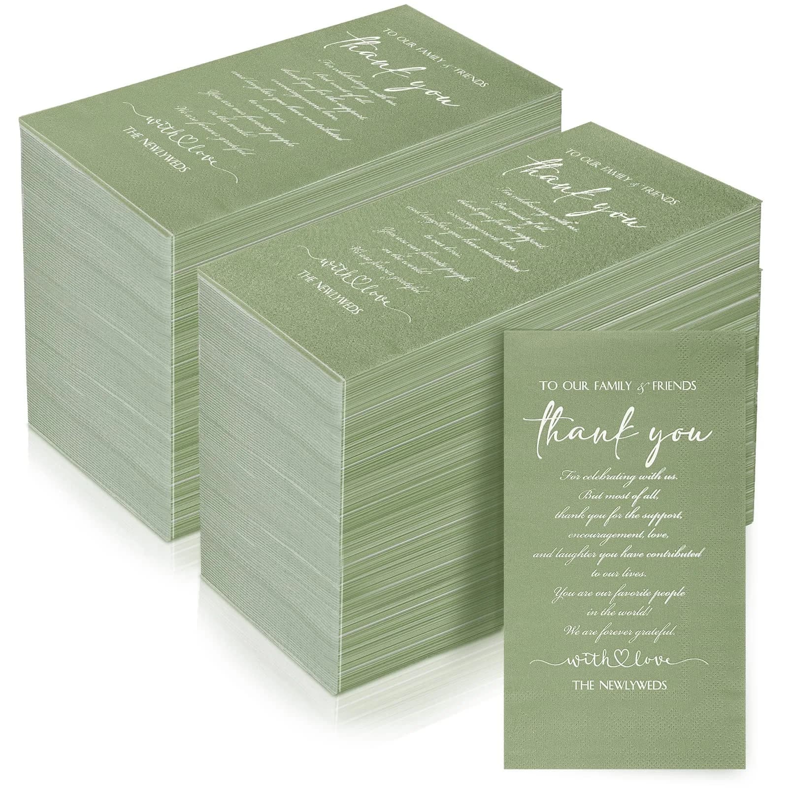 Fumete Thank You Wedding Napkins 3 Ply Sage Green | Elegant Disposable Cocktail Napkins for Weddings & Events