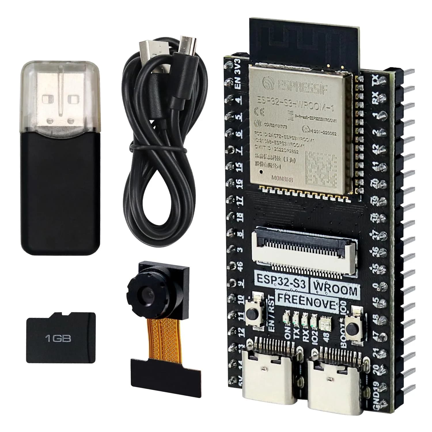 Freenove ESP32-S3 CAM Board with Camera & 1GB Memory Card | Dual-Core 240MHz Microcontroller, Wi-Fi, Bluetooth 5, Python C Code - main product image