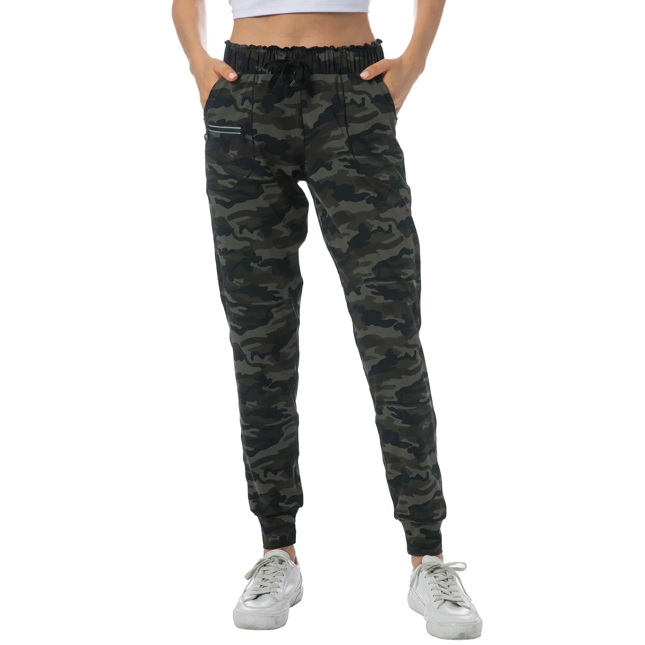 Haowind Women's Lightweight Athletic Joggers with Pockets Elastic Waist Workout Pants (Medium, Green Camo) | Petite-Friendly Tapered Sweatpants for Yoga, Running & Travel Lounge - main product image